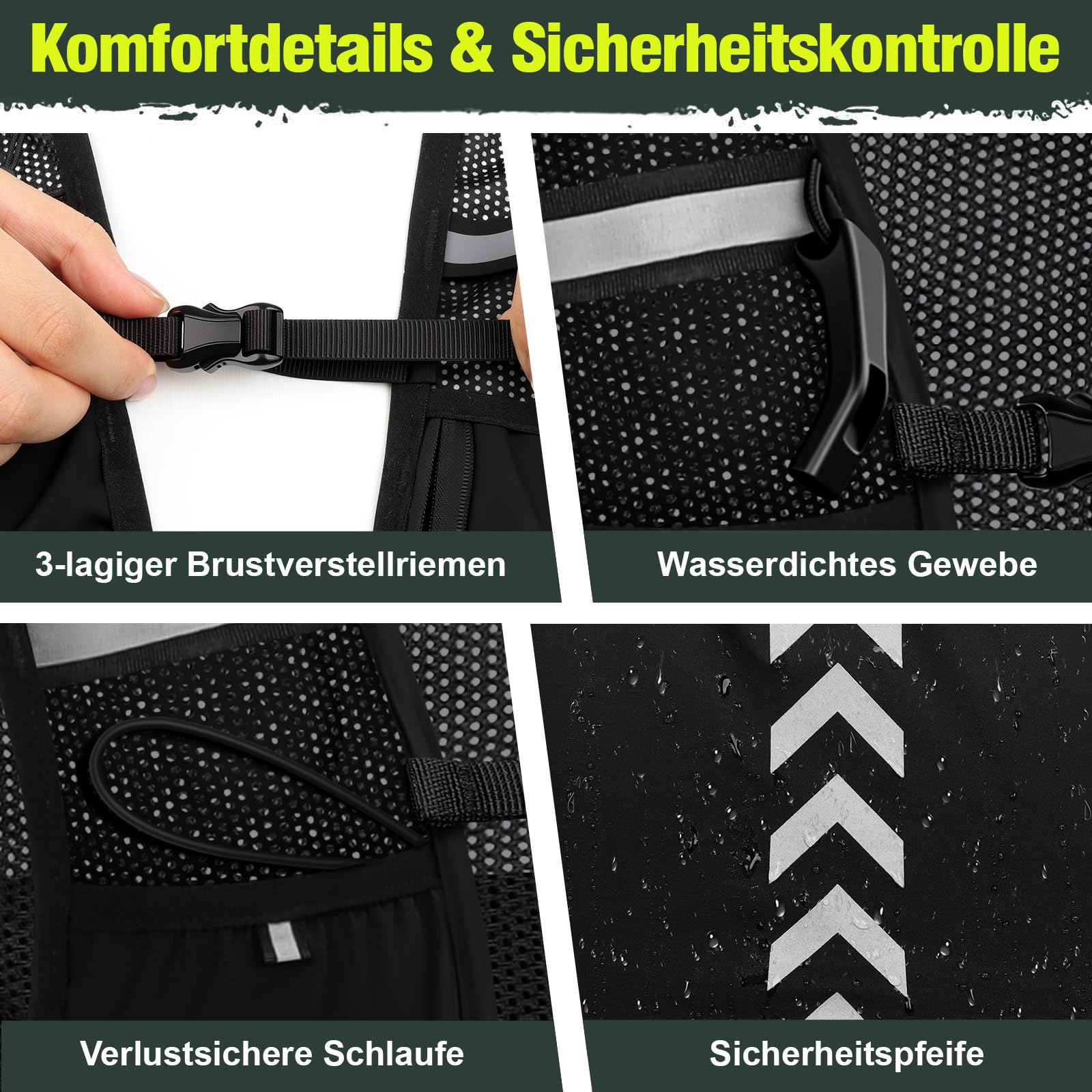 Charmofun Laufweste Damen Herren, Laufrucksack Leicht mit 2 Stück 500ml Softflasche, Verstellbarer Reflektierender Trinkrucksack Laufen für Laufen, Camping, Marathon, Radfahren, Jogging