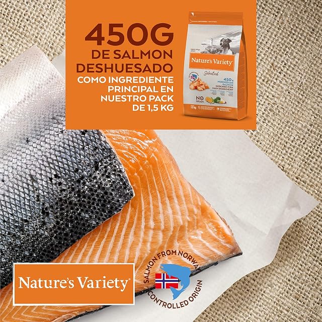 Foto 2 de 7 de Nature's Variety Selected, Pienso para Perros Adultos Pequeños, Sin cereales, con Salmón noruego sin espinas