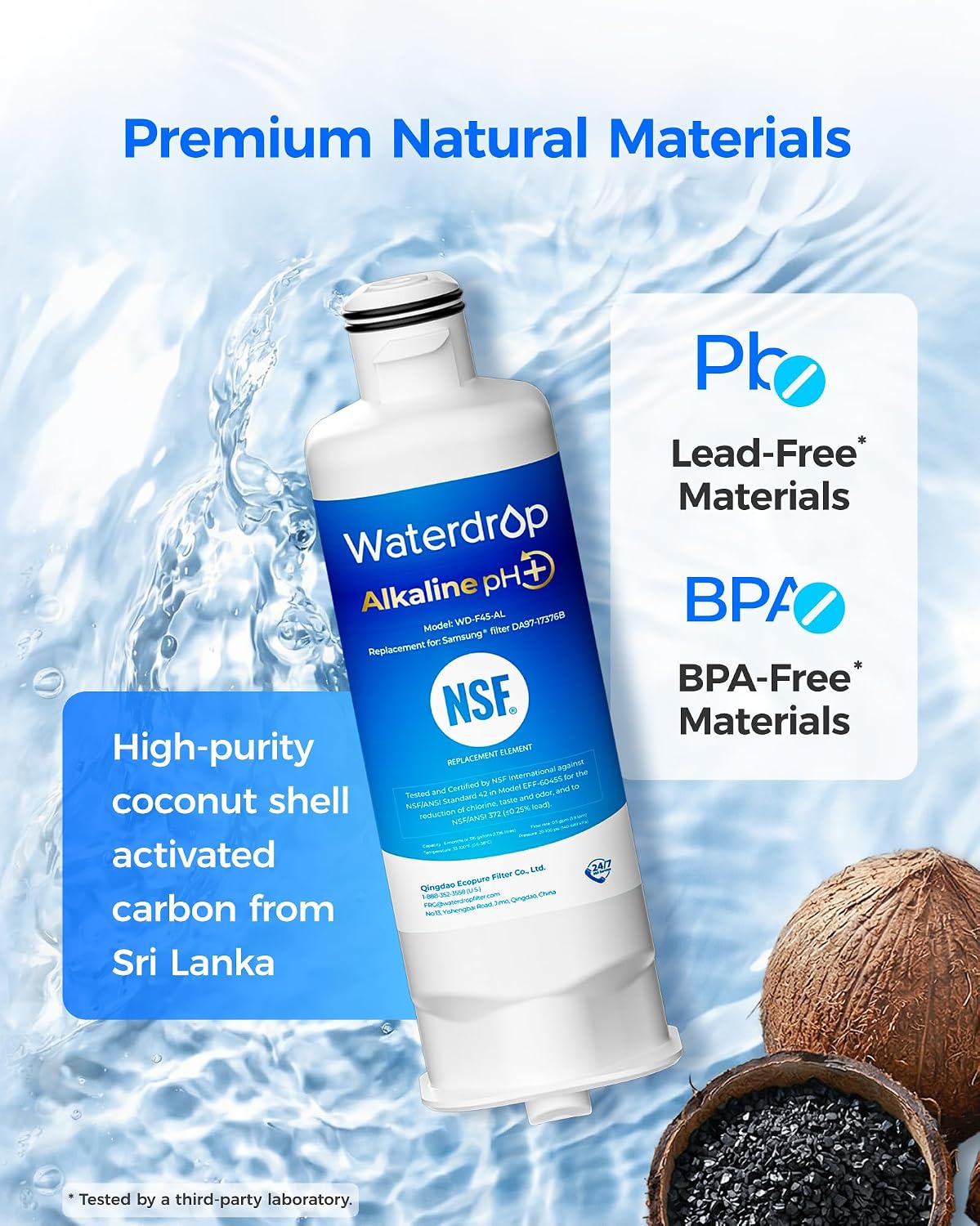 Waterdrop Alkaline WD-F45-AL Refrigerator Water Filter, Enhances pH, Replacement for Samsung® DA97-17376B, HAF-QIN/EXP, DA97-08006C, RF28R7201SR, RF28R7351SG, 2 Pack