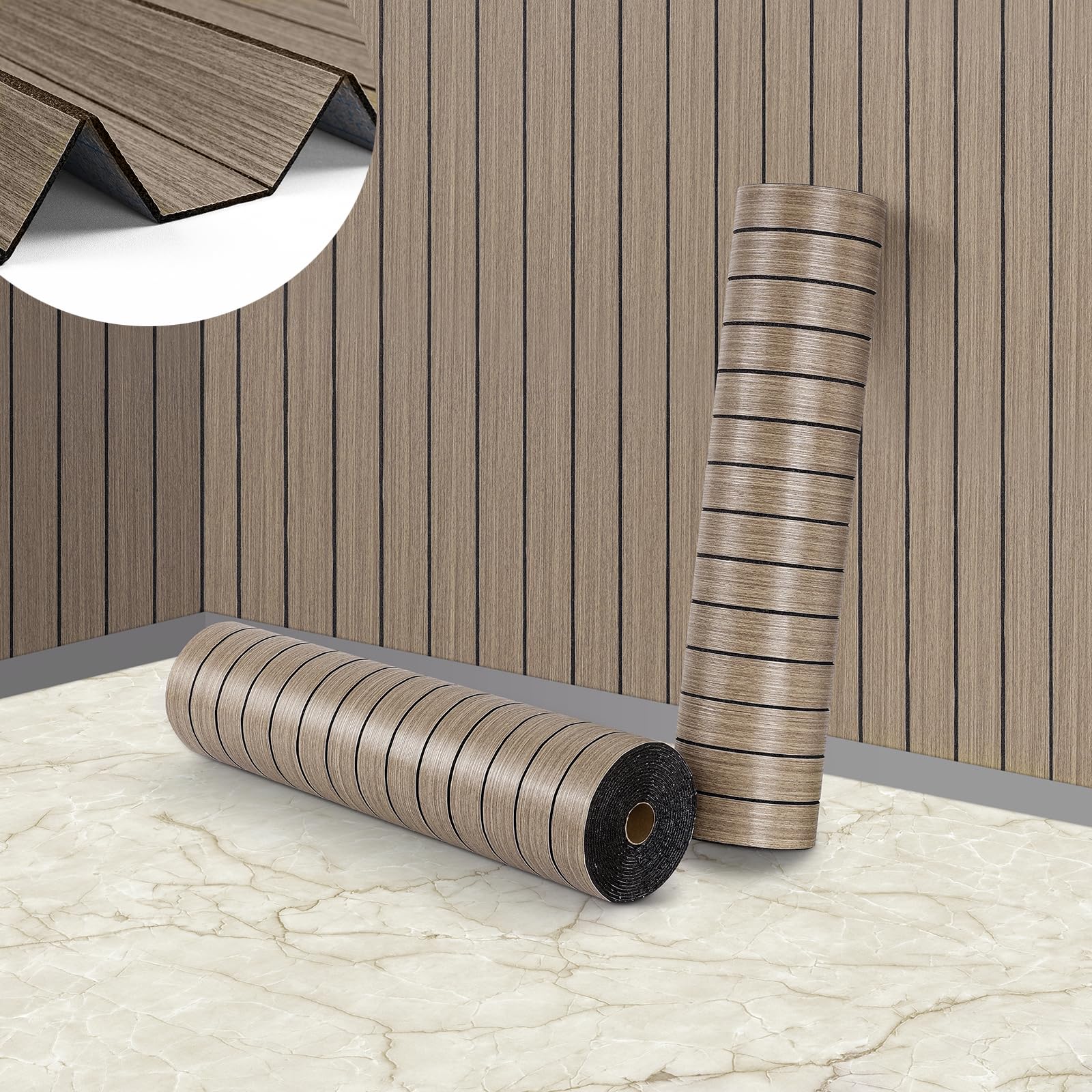 ReWallpaper 60CMx5M Rivestimento Parete Legno Adesivo 3d Carta Adesiva per Pareti Cucina Soggiorno Spesso Pannelli Legno Insonorizzato Murali Adesivi in Rotolo Decorativo Parete Sala Musica Marrone