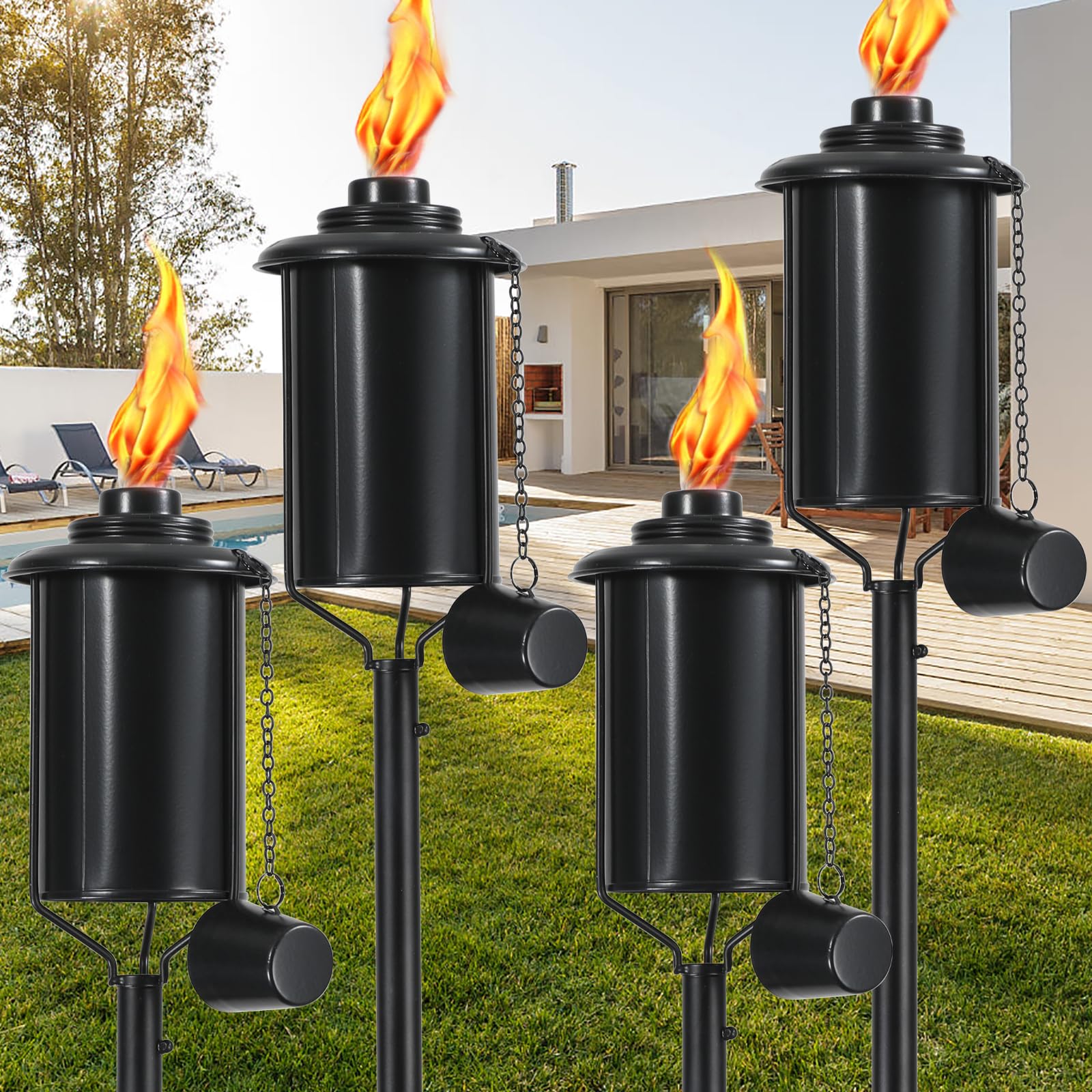 Lot De 6 Torches Jardin Citronnelle 115 Cm Acier Inoxydable - Torches Extérieur Avec Mèche Fibre Verre
