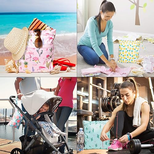Vista 6 de R HORSE 5 bolsas impermeables reutilizables para pañales de tela para bebé con 2 bolsillos con cremallera, bolsa de verano para viajes, playa
