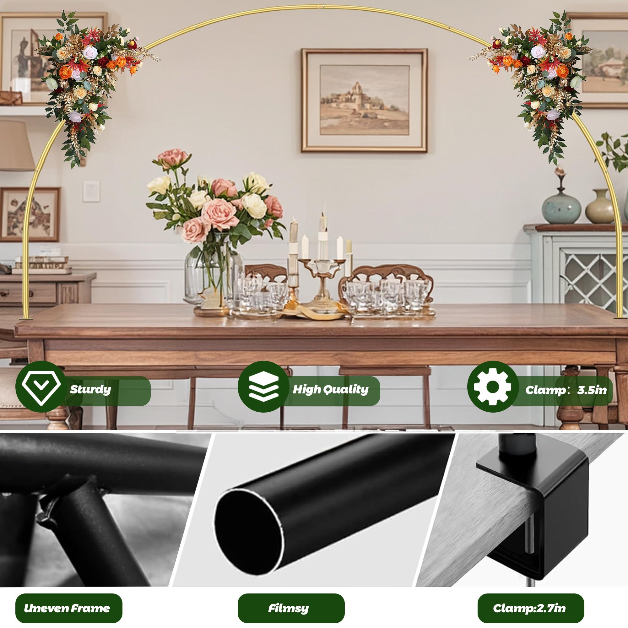 Asta Regolabile In Metallo Dorato Per Tavolo Con Morsetti | Arco Decorativo 71-108 Cm Altezza, 73-250 Cm Lunghezza – Per Matrimoni, Feste E Natale