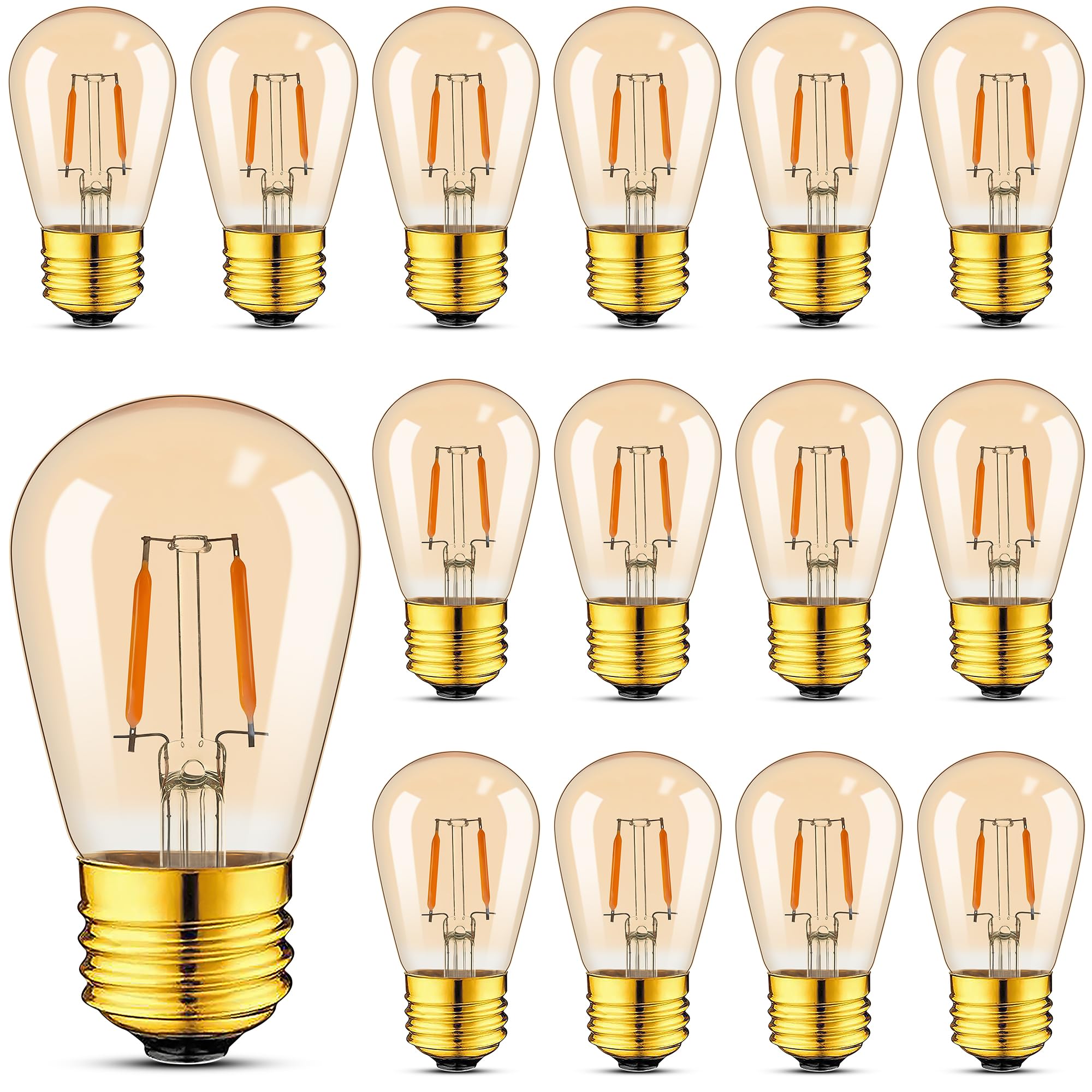 Hcnew Glühbirne E27 LED Warmweiss 2200K 1W Ersetzt 10 Watt Glühlampen Retro lampen Filament LED Birnen Vintage Edison ST45 S14 Leuchtmittel Lichterkette Deckenleuchte 220V,Nicht Dimmbar,15er-Pack