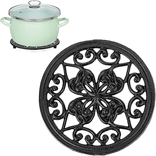 BTSKY Round Cast Iron Trivet for Hot Dishes Heavy Duty Trivets for Hot Pots and Pans Metal Hot Pot Holder Plate Kitchen Decor and Accessories with Elevated Base for Countertop Dining Table, 1 Pack