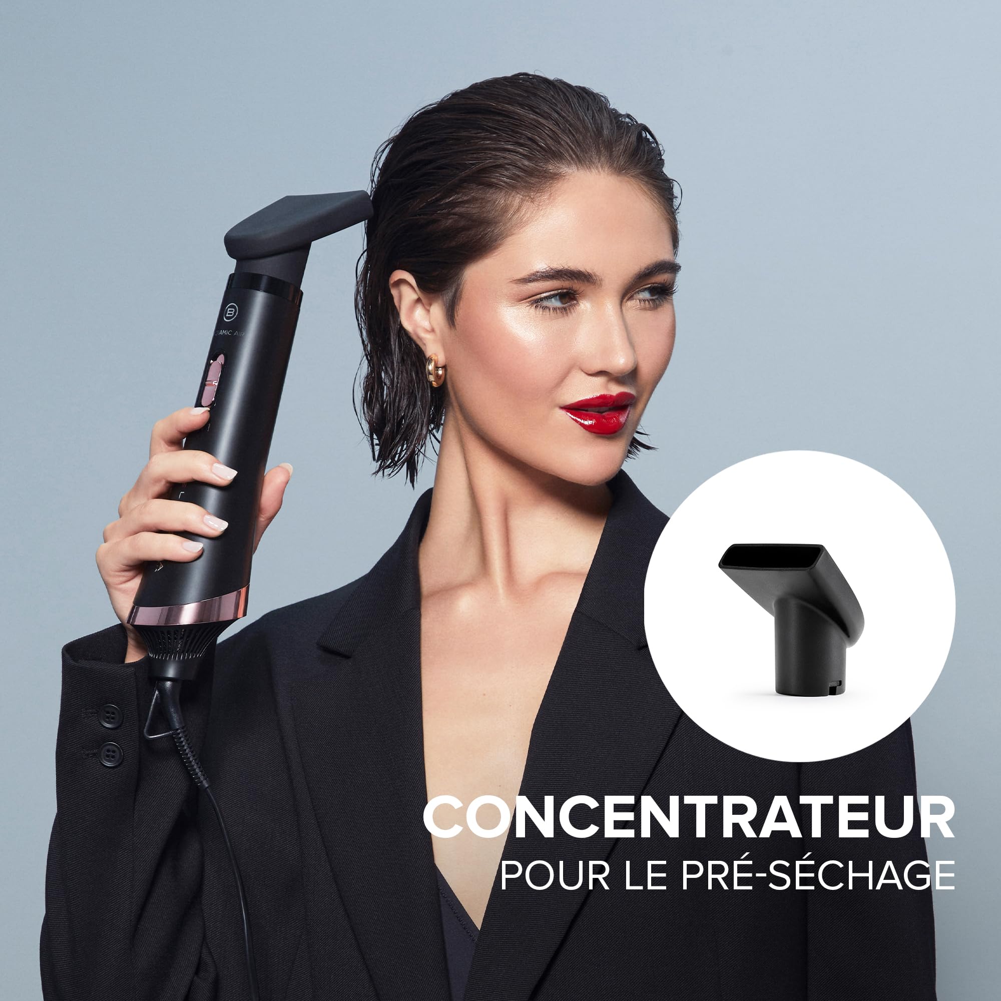 Bellissima Ceramic Air - Brosse Soufflante 3-en-1, Revêtement Céramique - Pour Cheveux Court et Mi-long - Séchage, Lissage et Brushing, 3 Accessoires Brosse à Air Chaud - 800W - Injection Air Froid