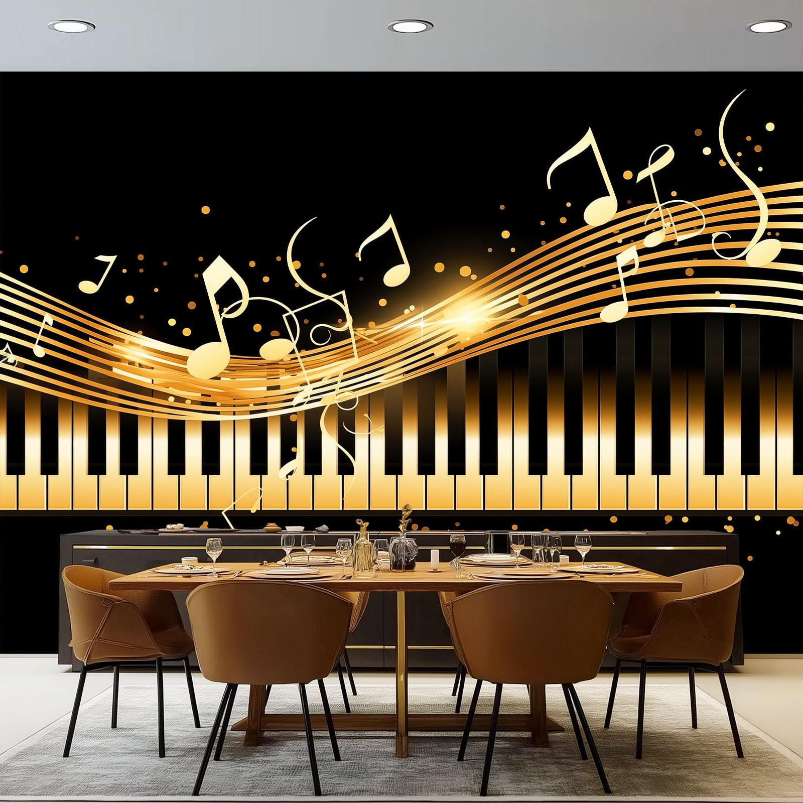 Photo Wallpaper Murals Black - Minimal Luxury Piano Keys Pattern Panoramic Poster Wallpaper, 98.4" x 68.8" Large Wear Resistant Mural & Room Decor for Bedroom Living Room Classroom