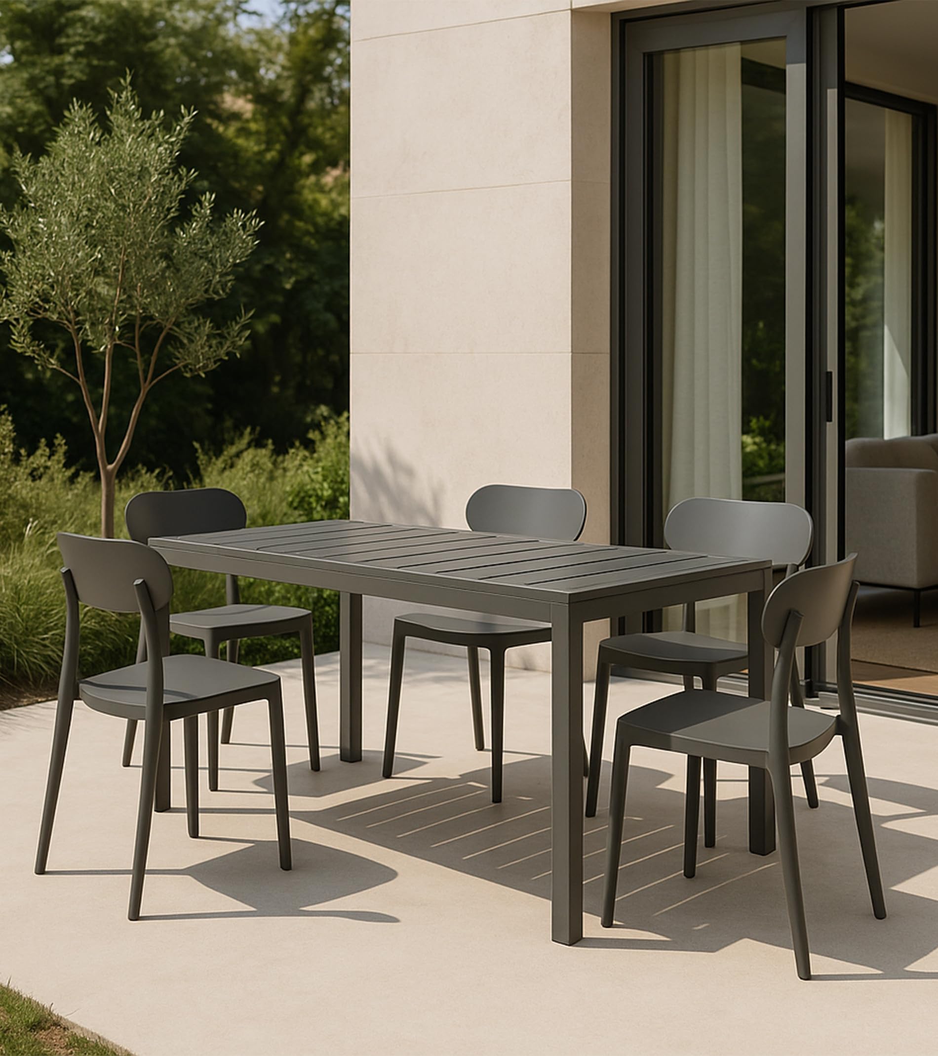 Mesa Merber 120x80x75 cm – Polipropileno Resistente con Tablero Ranurado, Diseño Recto y Ligero para Interior o Exterior Color Gris Antracita