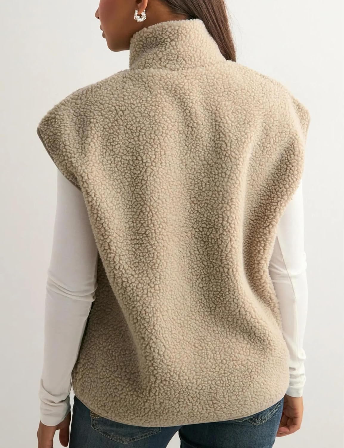 Tanming Womens Fuzzy Sherpa Fleece Vest Lightweight Cozy Sleeveless Gilet Zip Up Jacket with Pockets - Image 3