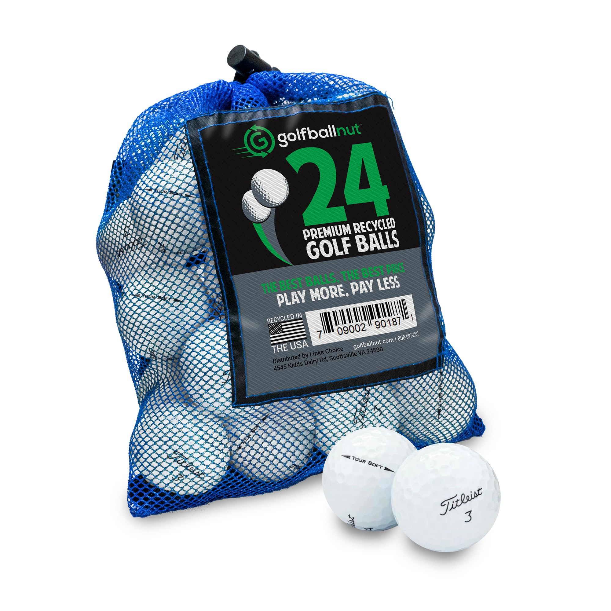 GolfBall Nut Used and Recycled for Titleist Tour Soft Near Mint 4A Quality White 24 Golf Balls Mesh Bag Included