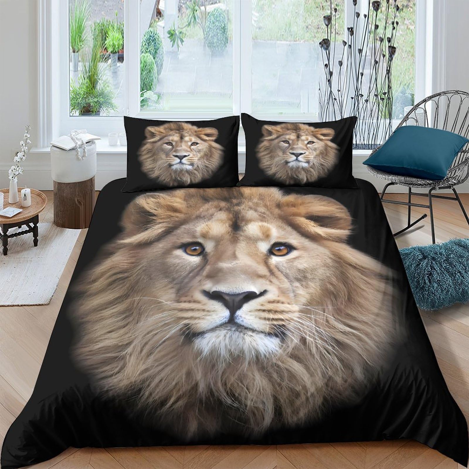 Ctjqhvkz Style-7 3D Printed Lion Face Fitted Sheet Microfiber Soft Black Animal Pattern Bed Sheet For Bedroom Dorm Mattress Cover Single（135X200cm）