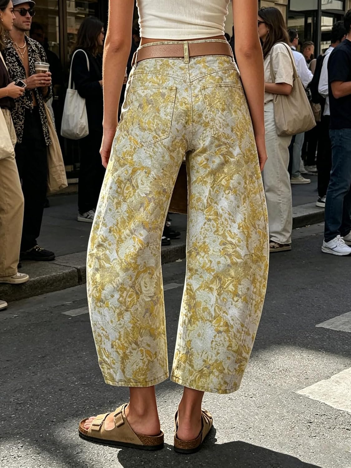 CHARTOU Womens Wide Leg Cropped Jeans Pants Baggy High Rise Denim Pants Y2k Graffiti Barrel Jeans