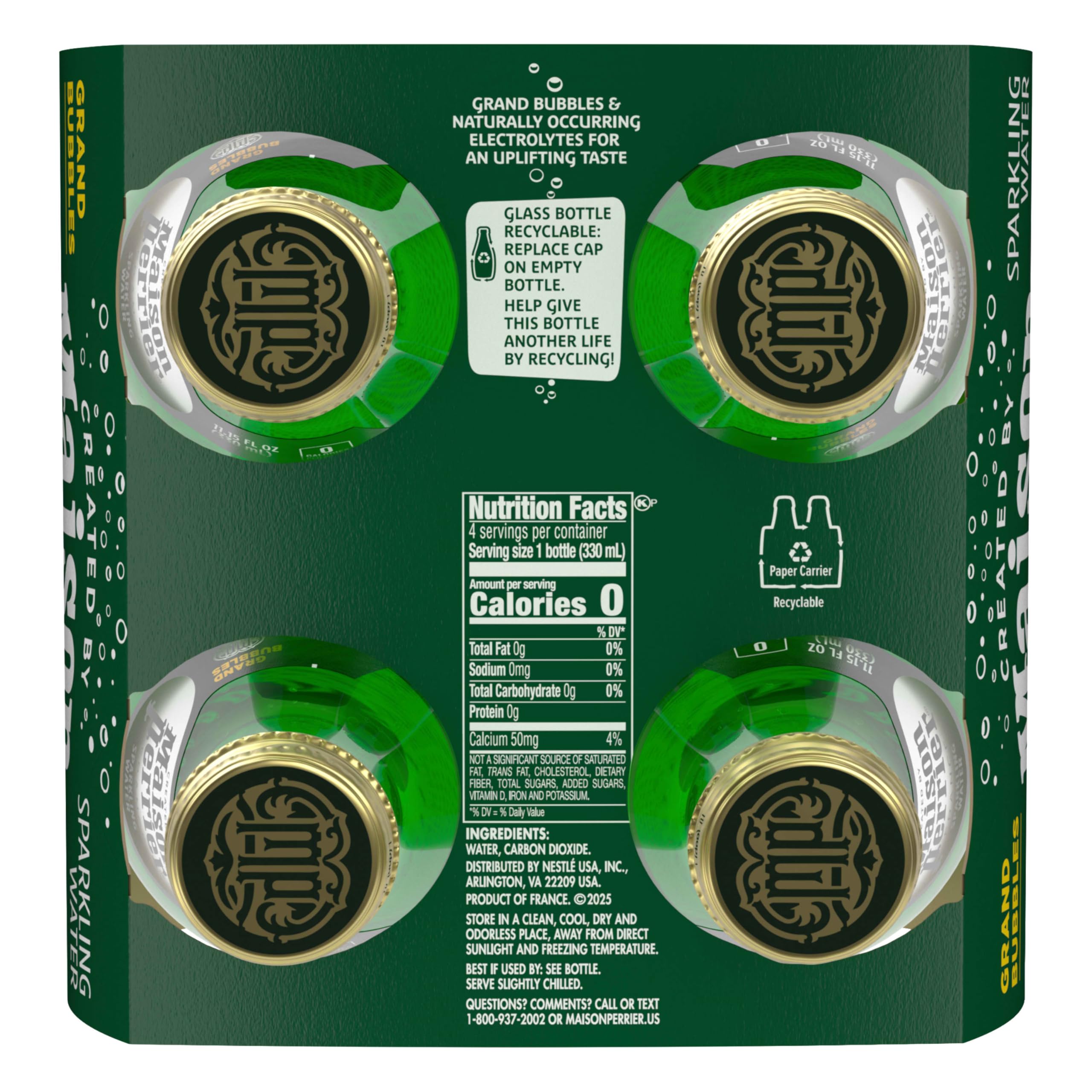 Maison Perrier Ultimate Unflavored Sparkling Water, 4 Pack Glass Bottle 11.15 fl oz