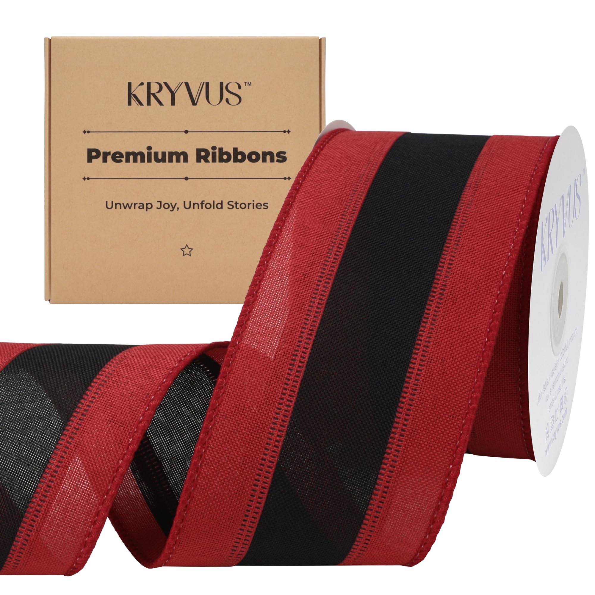 Kryvus Striped Wired Ribbon, 64MM x 9M Natural Linen Christmas Ribbon with Wired Edge, Perfect for Gift Wrapping Wreath