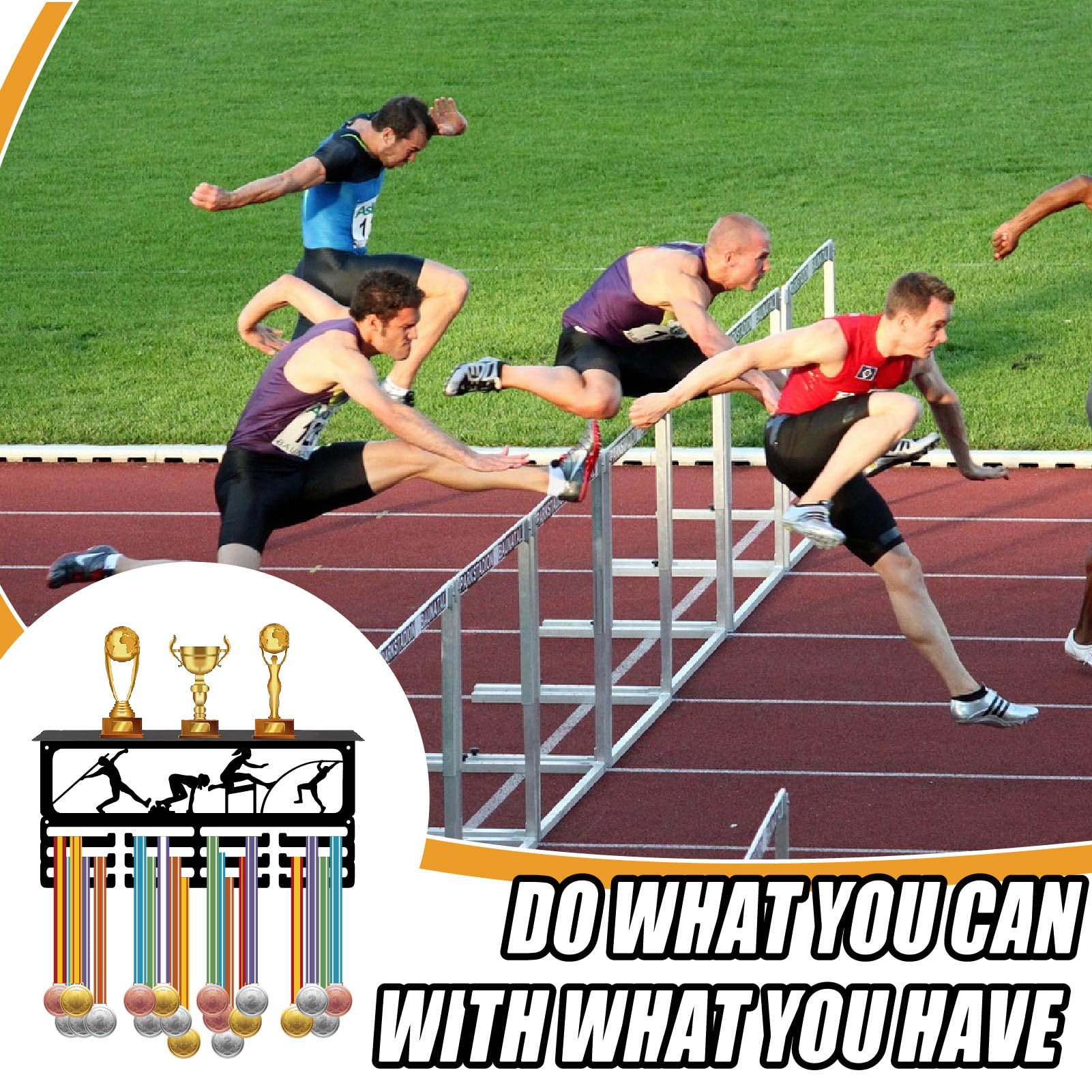 CREATCABIN Colgador de Medallas para Atletismo, Soporte para Trofeos, Estante de Hierro de 3 con Capacidad para 60 o Más Medallas, Marco de Metal Negro para Montaje En Pared, Colgador de Premios para