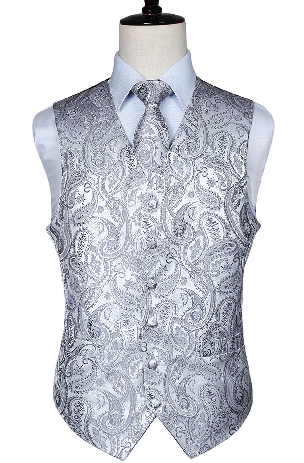 HISDEREN Hommes Paisley Gilet Floral Jacquard cravate poche carre mouchoir fete de mariage affaires Fit gilet costume ensemble XS-6XL