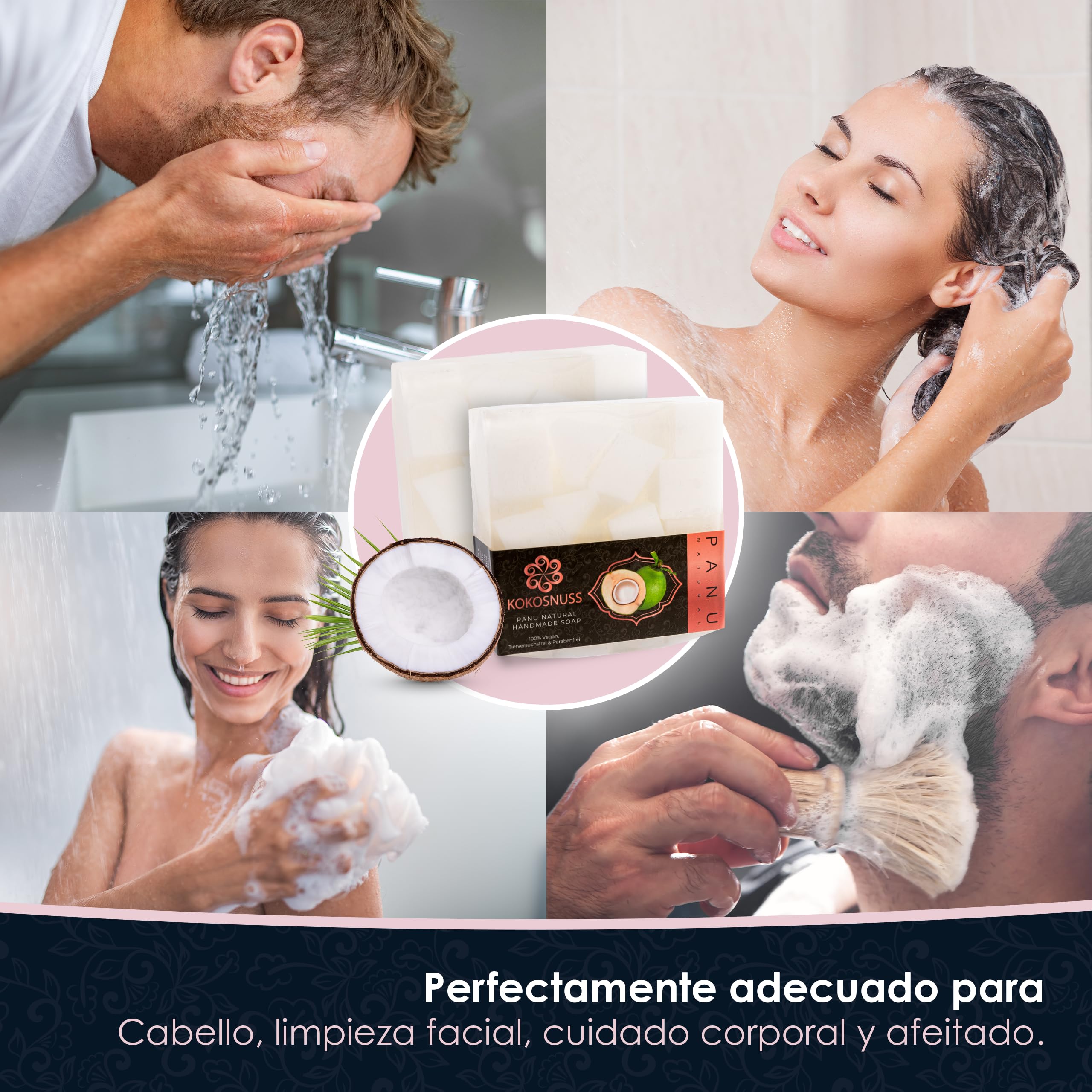Panu Soaps Coco - Jabón de Ducha Vegano para Todo Tipo de Piel - Jabón Natural como Gel de Ducha Sólido y Champú Sólido - Jabón de Ducha Natural como Gel de Ducha Sólido — view 2