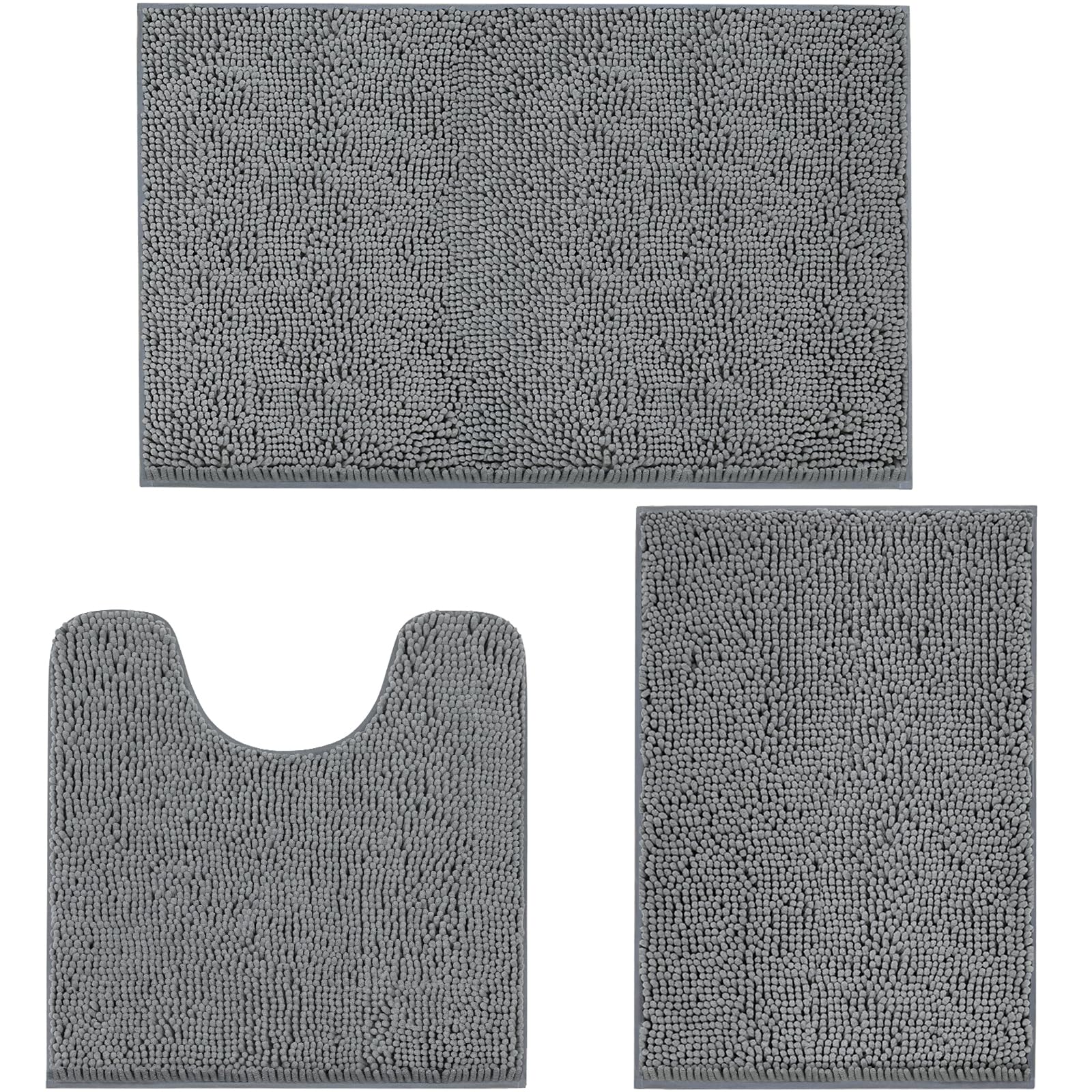 TREETONE Bathroom Rugs Sets, Thick Soft Absorbent 3 Piece Chenille Bath Rugs, Non-Slip, Dry Quickly, Machine Washable, Shaggy Mats with U-Shaped