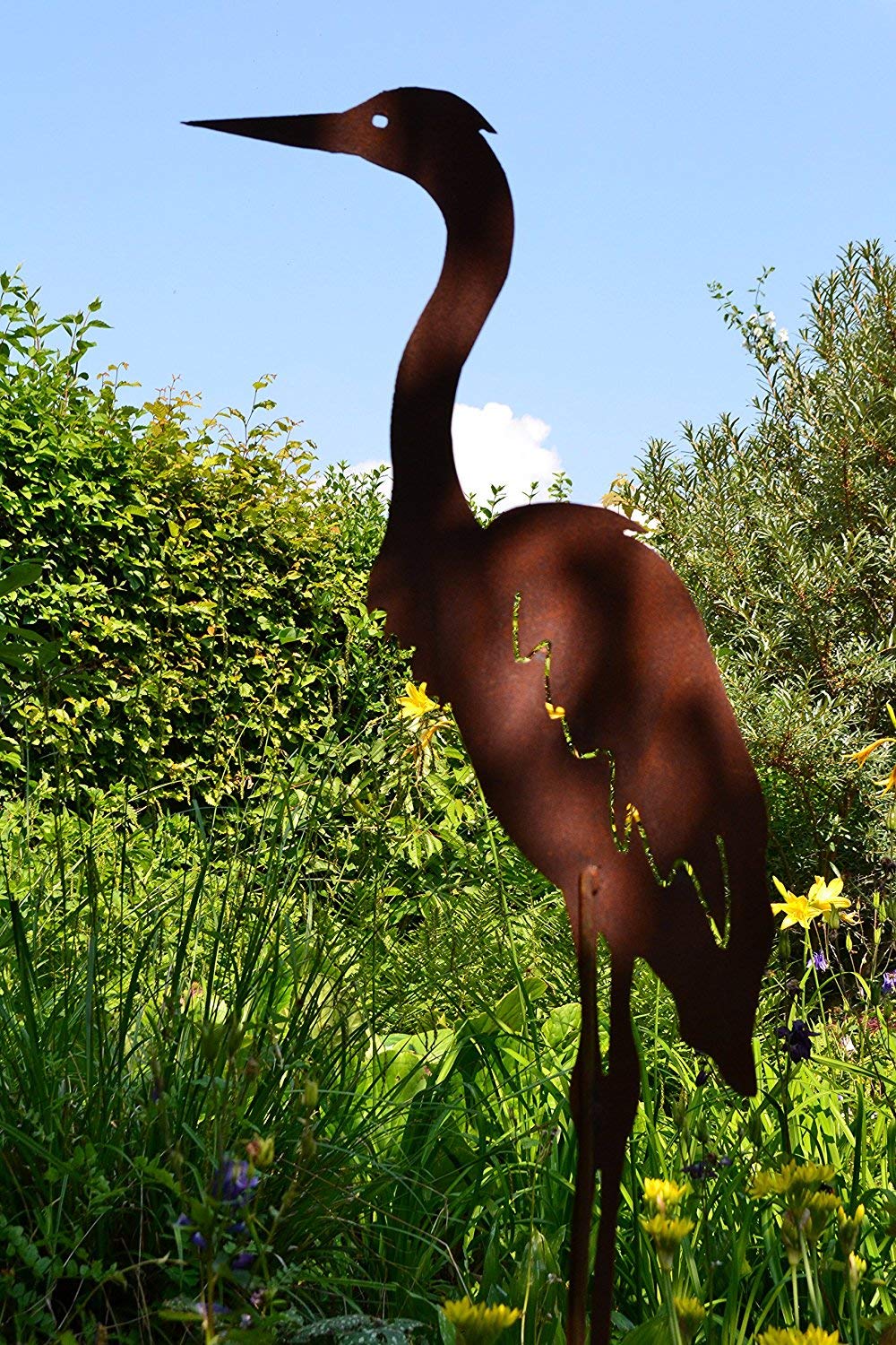 Gartenstecker Reiher -Stahl mit Edelrost- -gute Qualität, frostsicher, Gesamthöhe ca. 100 cm, Höhe-Figur 71 cm, stabile Ausführung, witterungsbeständig