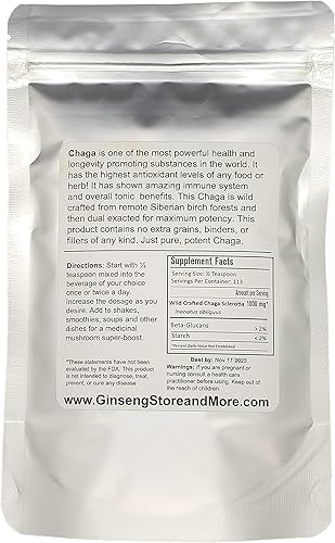 Miniatura 2 de 81 hongo Chaga orgánico extraído de esclerotus chaga siberiano silvestre de Nammex 2% de beta-glucanos Inonotus Obliquus -glucano para energía,