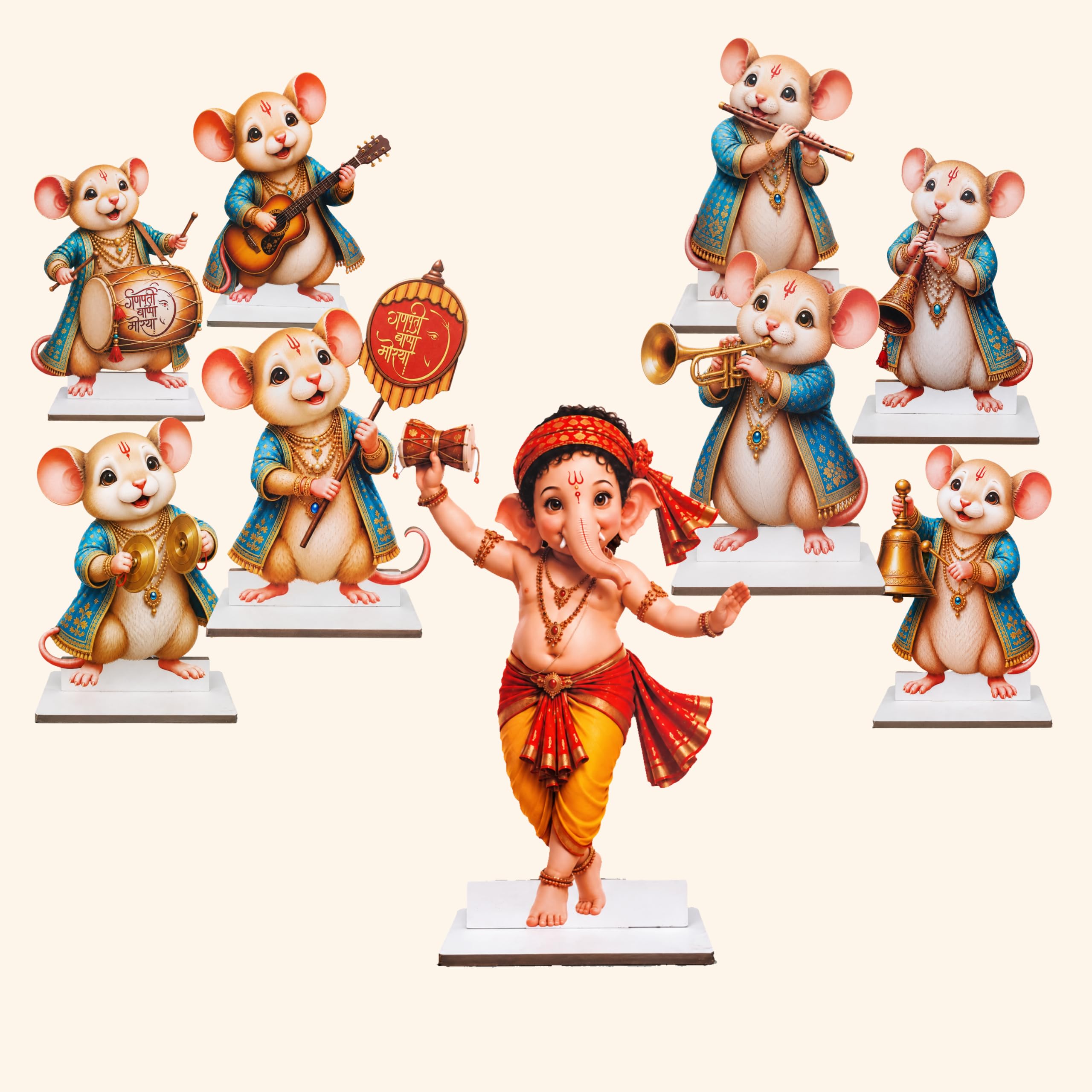 Craft House Musical Mushak Sena Standee Set | 1 Ganpati Bappa & 8 Musical Mushak | Premium 5 mm White Foam Sheet Decoration | Reusable Ganesh Festival, Gauri Ganpati, Home Temple Decor-picture-10