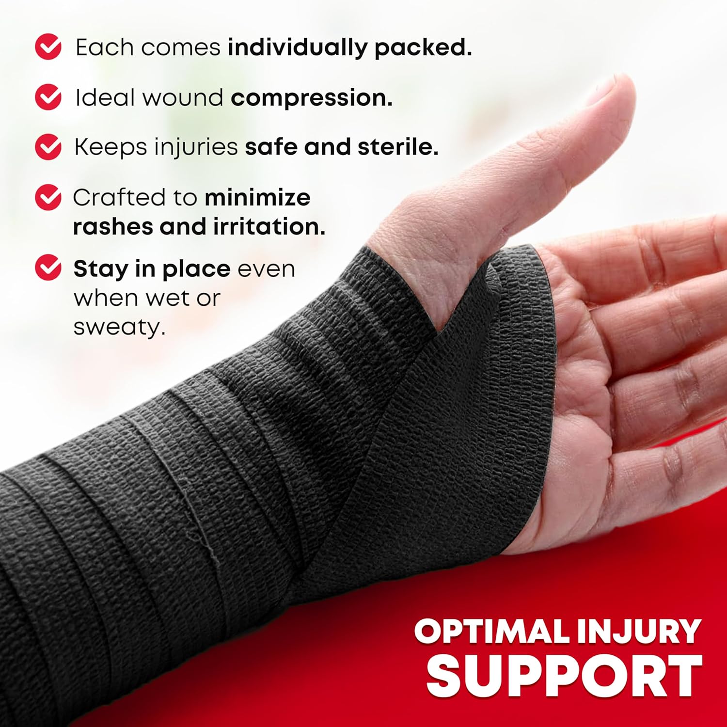 Ever Ready First Aid Self Adherent Cohesive Bandages 3" x 5 Yards - 12 Count, Black - Image 7