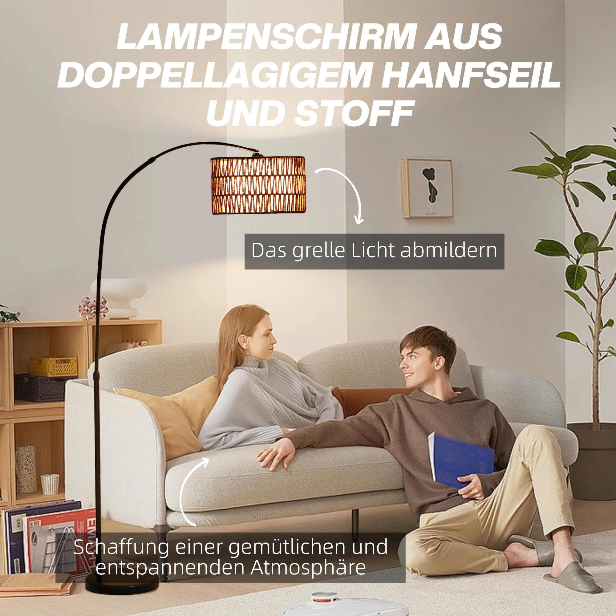 Lampa podłogowa z abażurem z lnu, E27, do salonu