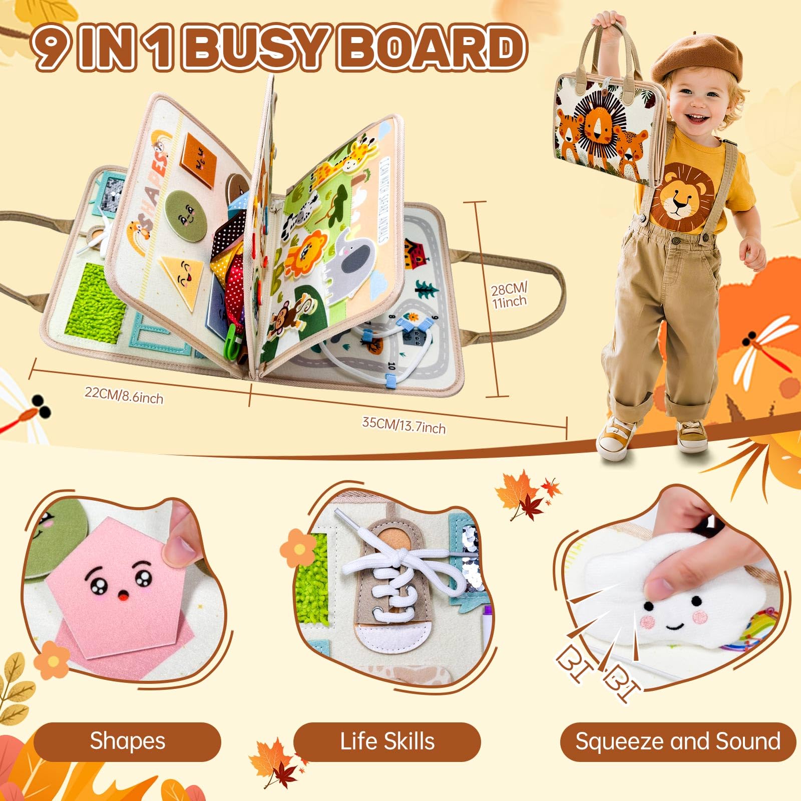 Sumtoco Busy Board, Montessori 2 Anni, Giochi Bambini 2 Anni, Libro Interattivo, Giochi da Viaggio Bambini, Montessori 1 Anno, Libro Sensoriale 1 Anno, Regalo Bimba Bimbo