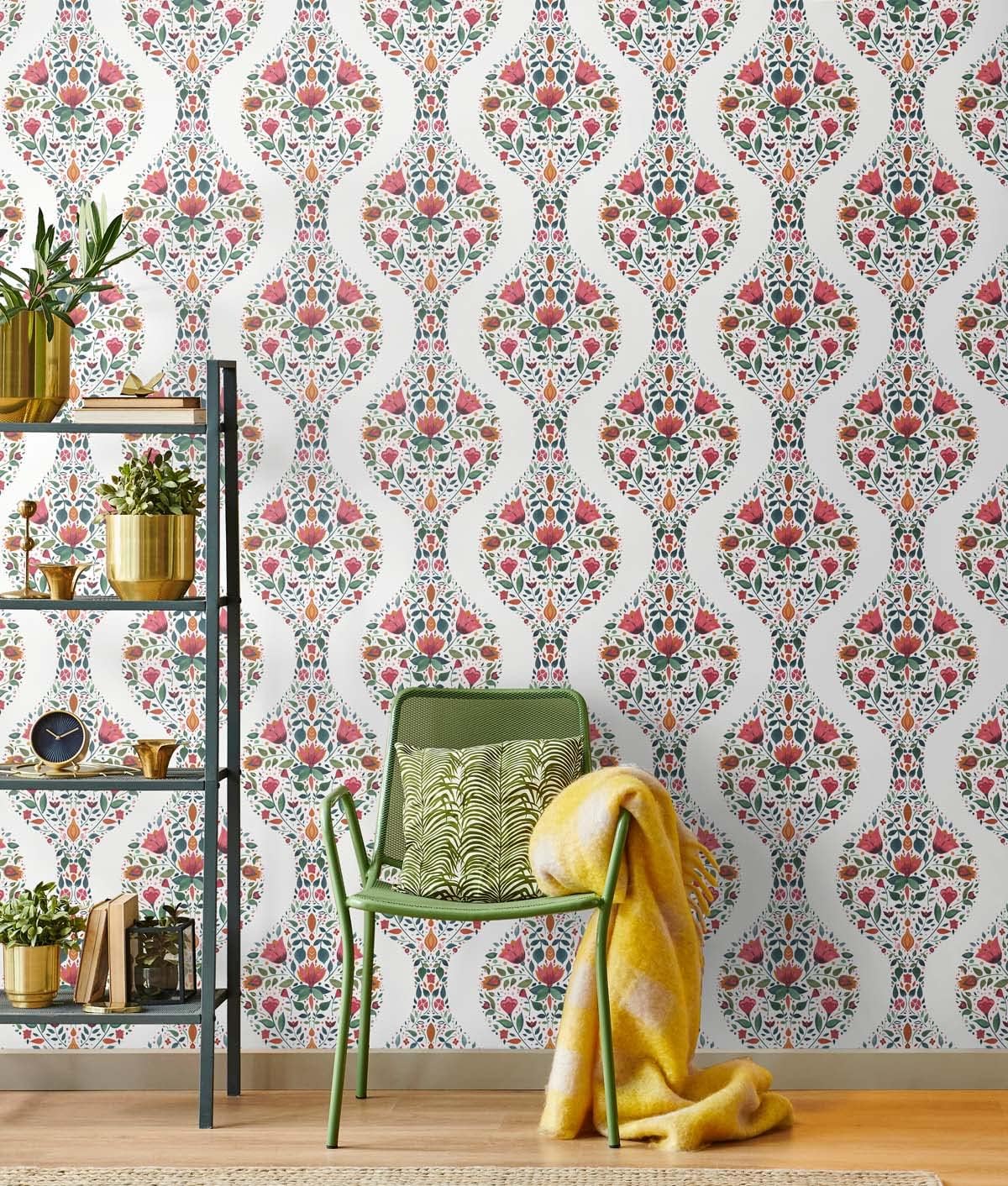NextWall Floral Ogee Peel and Stick Wallpaper (Rose Pink & Spruce)