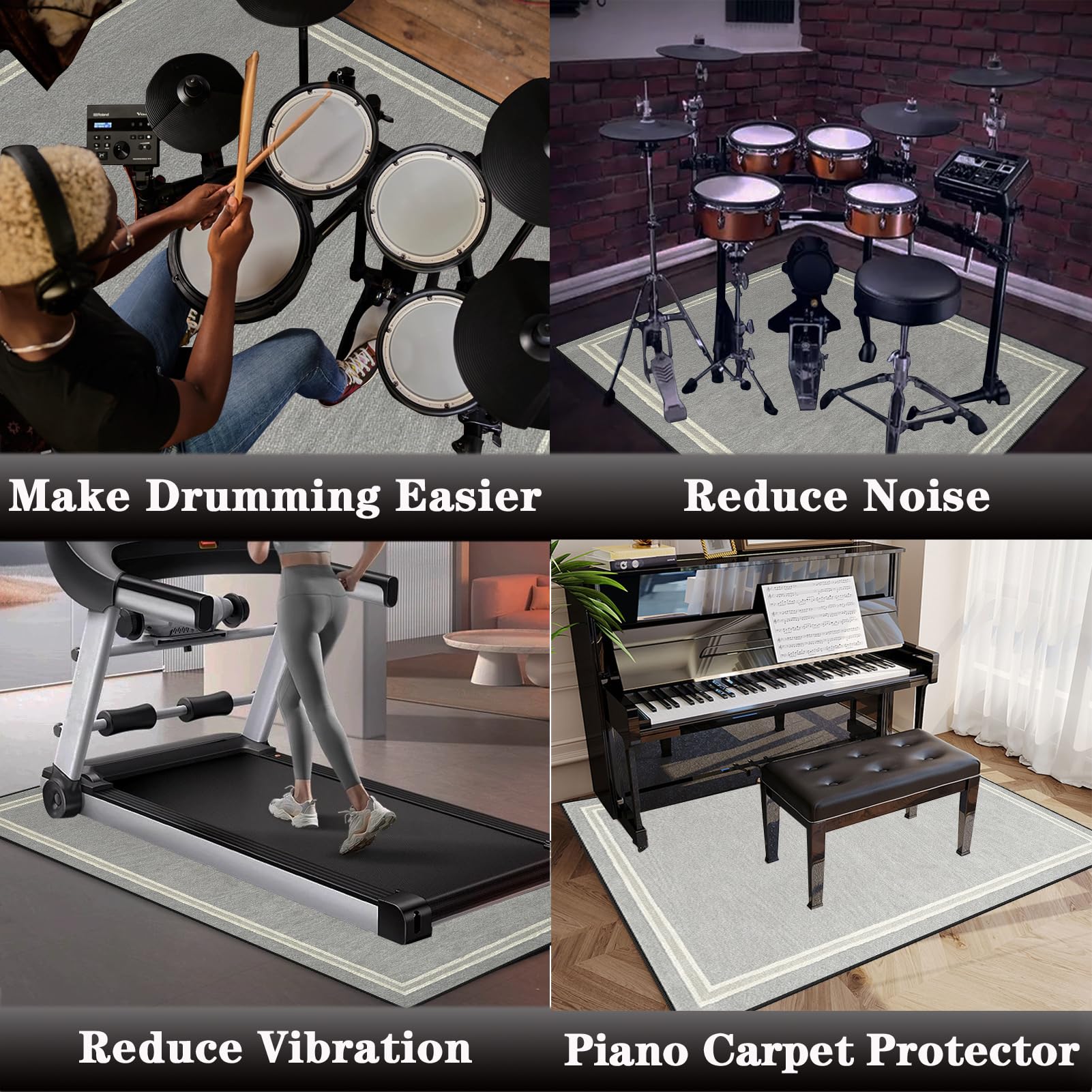 Drum Teppich, Schlagzeugteppich, Elektrisches Schlagzeug Teppich, 160 x 100 cm Grau Trommelteppich für Studio, Wohnung, Professionelles Schallschutz Trommelmatte, Music Carpet Innen und Außen