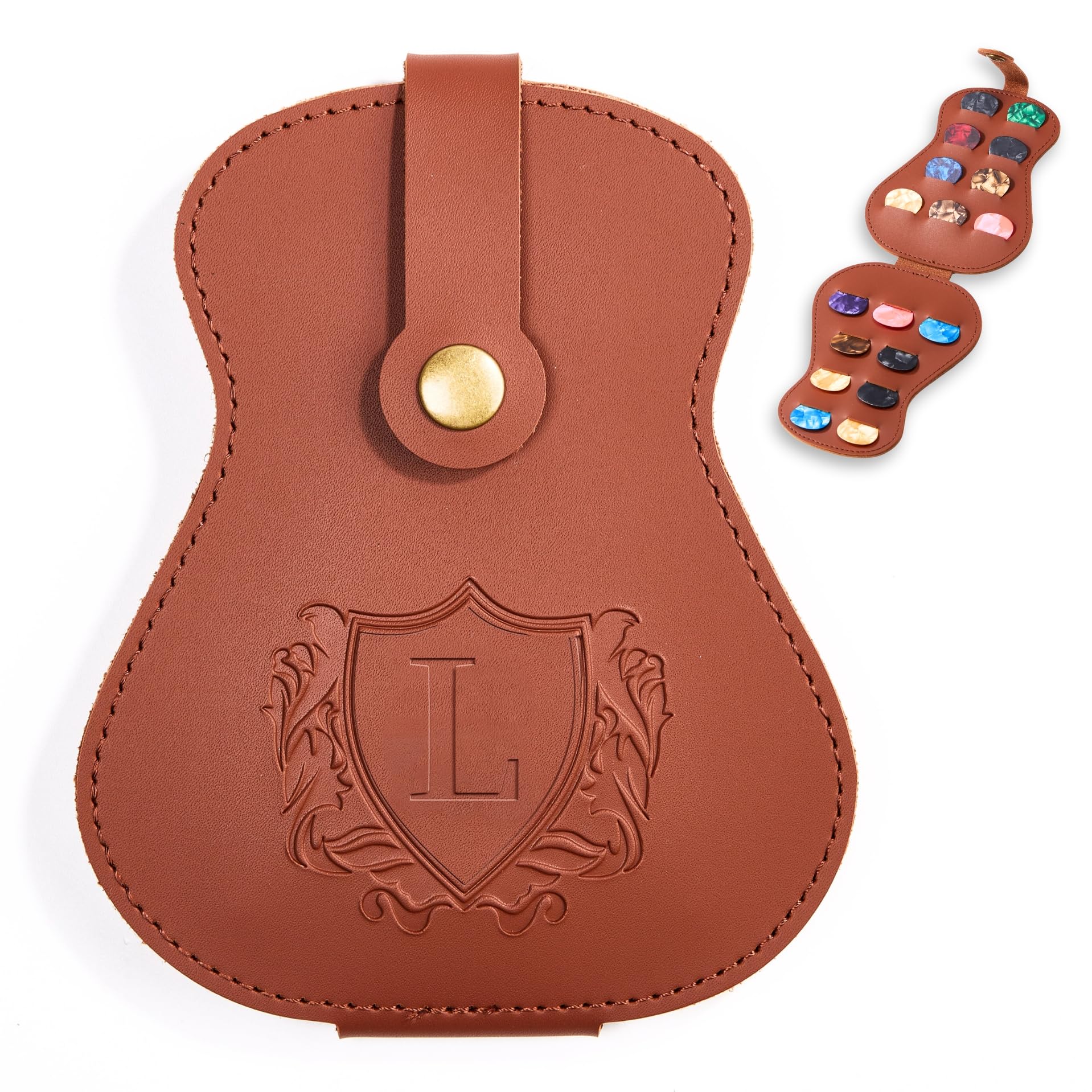 InnoBeta Personalized Guitar Picks Holder for Men, Women, PU Leather Guitar Gifts Plectrums Bag with Initials for Guitar Players, Lovers, Teacher - L