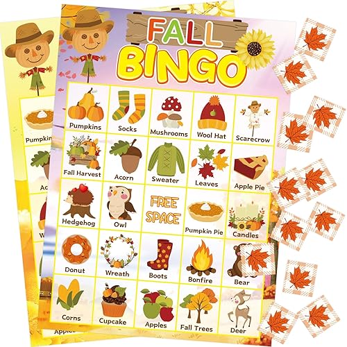 Miniatura 9 de Juego de bingo de otoño para niños 24 jugadores Happy Harvest Acción de Gracias Juego de suministro
