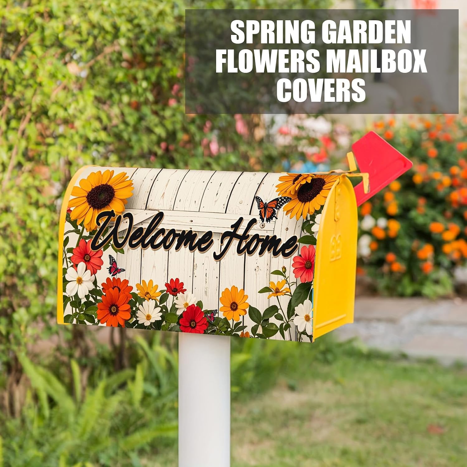 Spring Garden Flowers Mailbox Covers Magnetic Standard Size 21" X 18" Waterproof Mail Box Wraps Post Letter Box Covers Garden Yard Home Decor for Outdoor (Flower-D) image 2