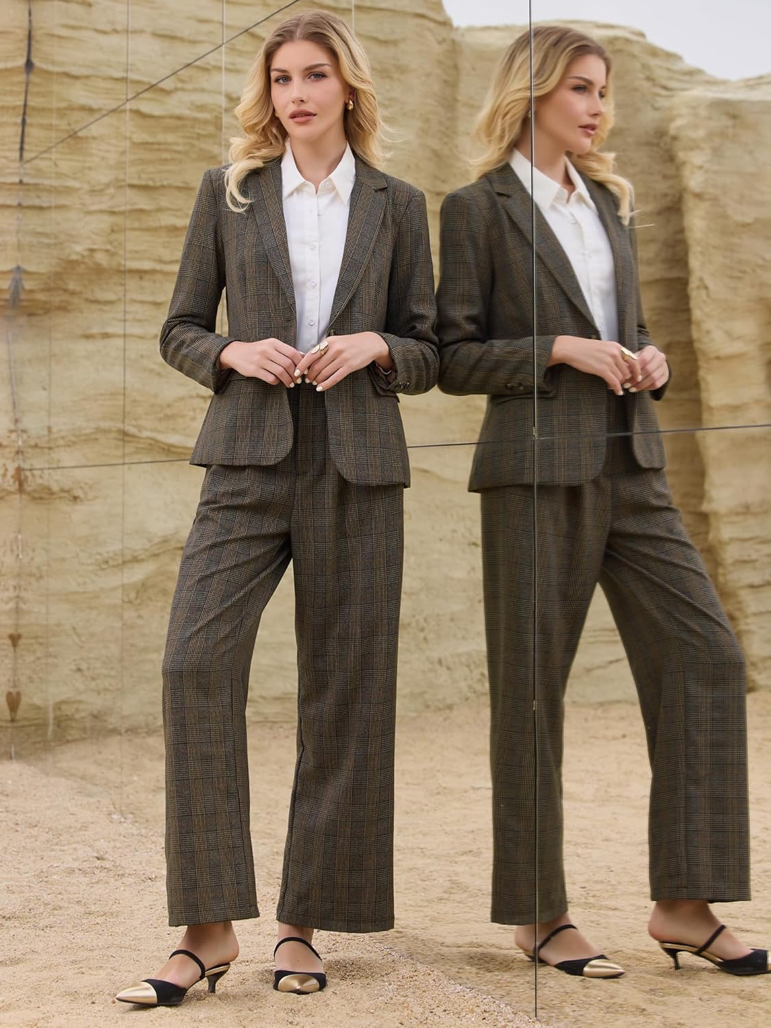 Hobemty Women's Houndstooth Plaid Blazer for Women Work Business 2025 Suit Jacket