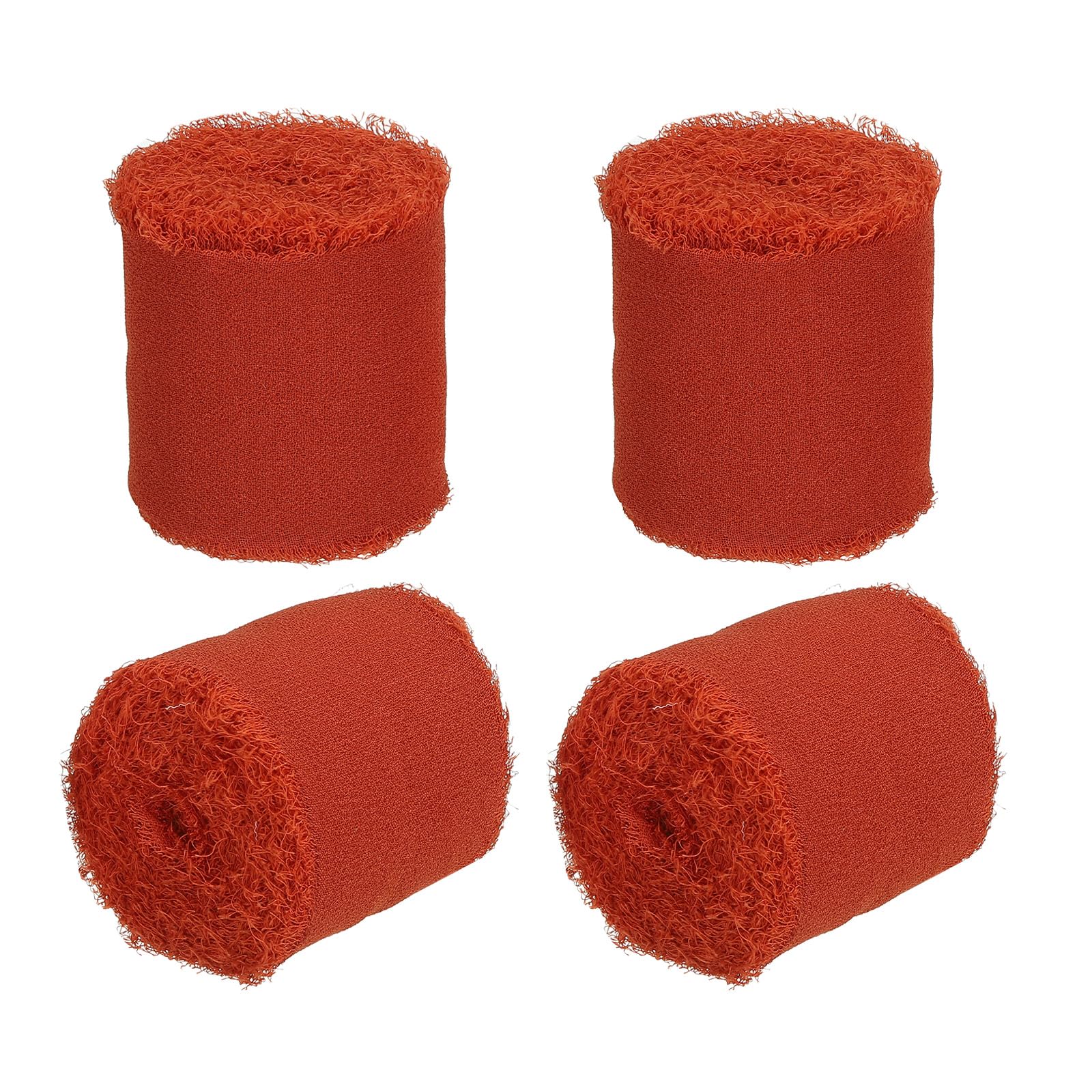 PATIKIL 1.5 in x 5 Yard Chiffon Ribbon, 4 Rolls Handmade Fringe Silk Ribbon Frayed Edges for DIY Decor Bridal Bouquets Wedding Invitations Gift Wrapping, Rust Red