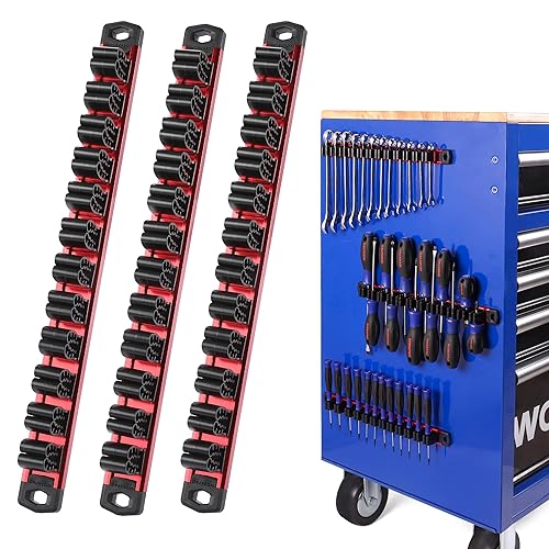WORKPRO Magnetic Screwdriver Organizer and Wrench Organizer, Aluminum Rail Magnetic Tool Organizer, Tool Holder, Toolbox Organization, 36-Slot