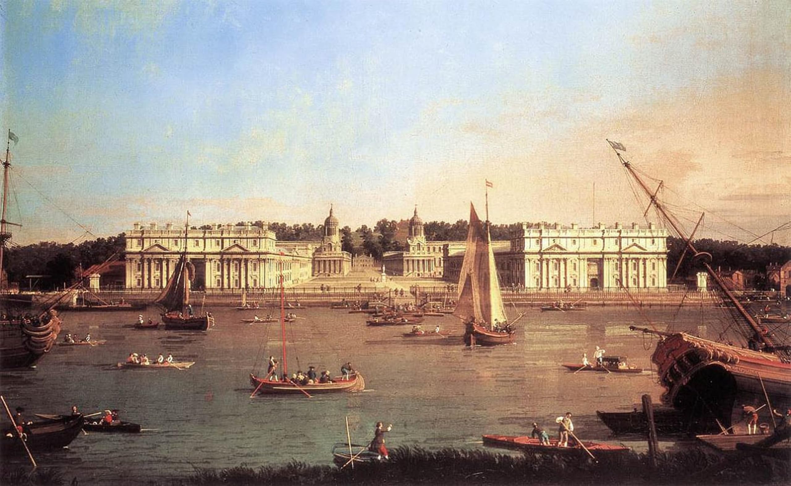 RZHRHJES Vintage Wall Art Picture on Canvas Wall Art Poster Greenwich Hospital from the North Bank of the Thames by Antonio Canal Canvas Poster for Home Decor 60x90cm