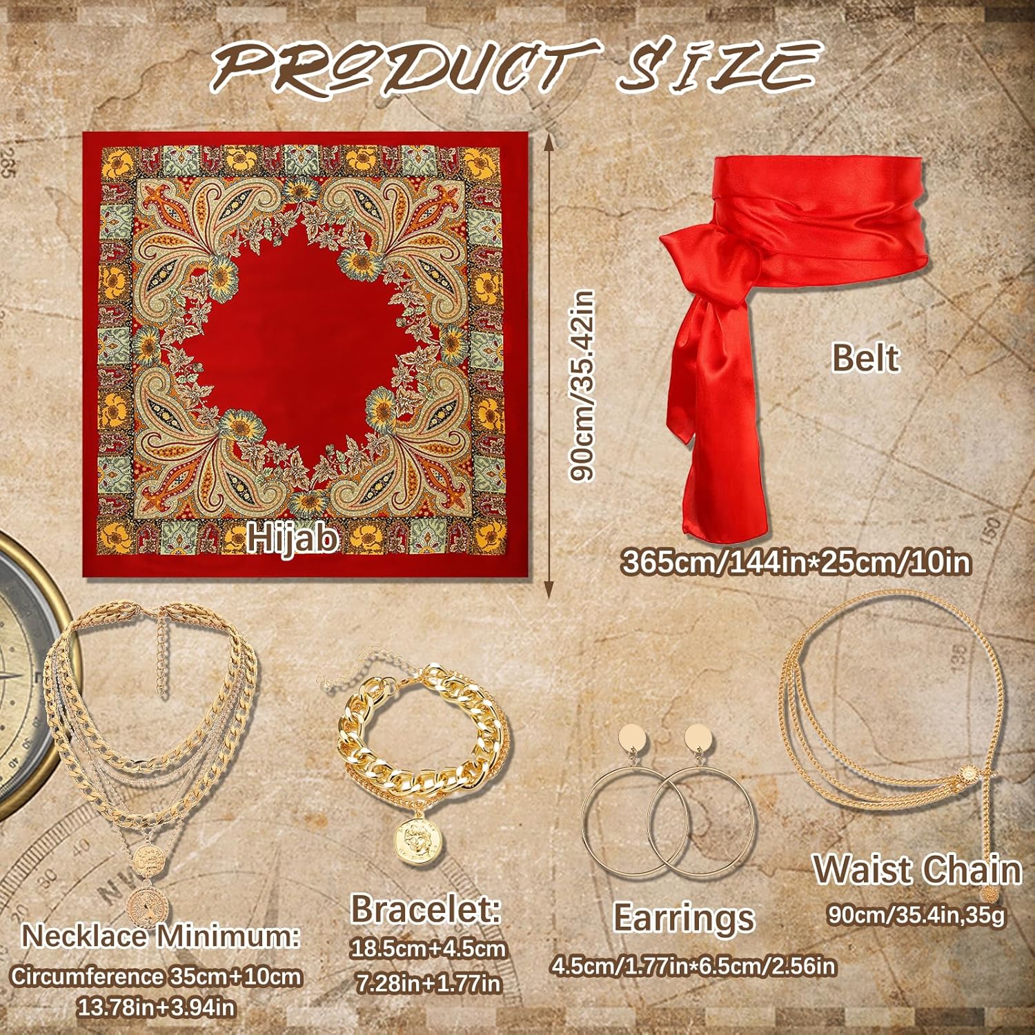 10 Pcs Pirate Costume Accessories Women, Pirate Role Play Outfit with Headscarf Waist Belt Necklace Bracelets Eye Mask Earrings for Halloween, Cosplay Party - Image 2