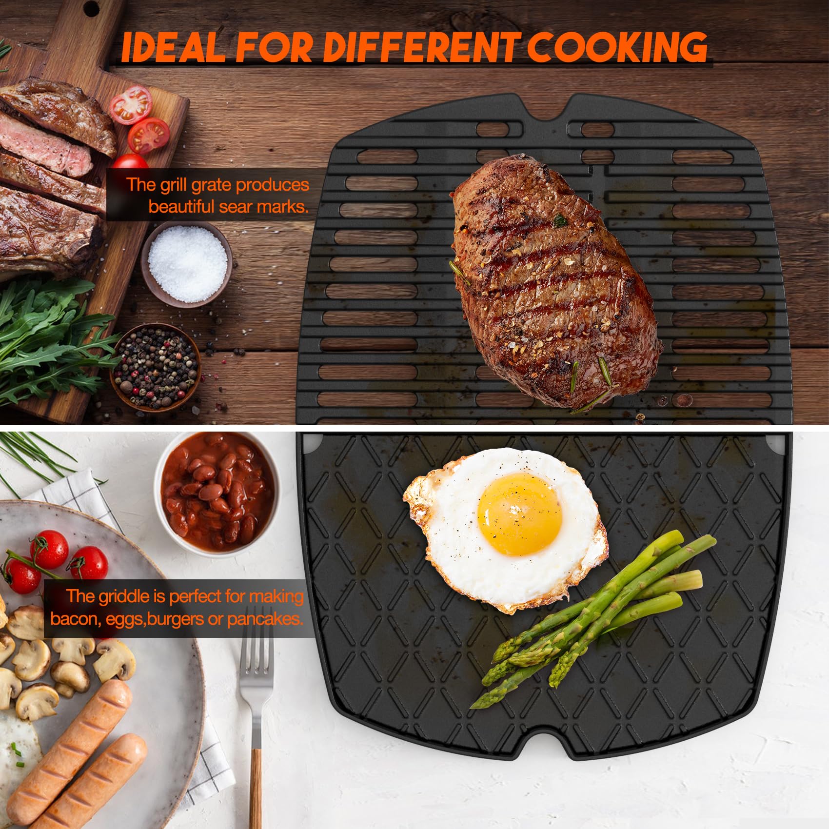 onlyfire Gusseisen Grillroste und Grillplate für Weber Q100 Q1000 Q120 Q1200 Q140 Q1400 Gasgrill, Ersatzteile für Weber 7644/6558, 32 x 21,3CM Grillpfanne, 2er-Pack