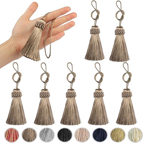 Fenghuangwu 8 borlas coloridas para lazo de cordón, elegante hecho a mano, accesorio de manualidades, decoración del hogar (lino)