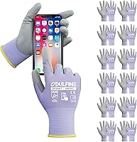 Vista 13 de DULFINE Guantes de trabajo de seguridad con revestimiento de poliuretano para hombres y mujeres - 12 pares, guante de punto sin costuras negro