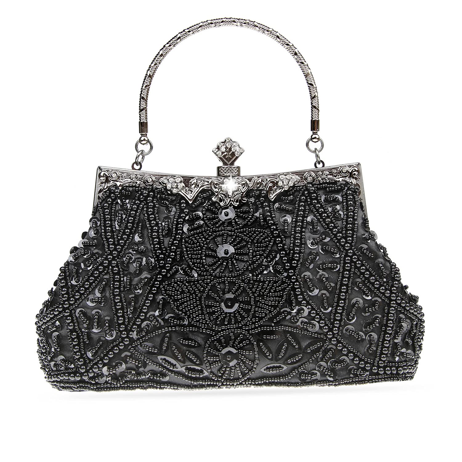 Womens Vintage Floral Beaded Rhinestone Embroidery Clutch Sequin Crossbody Bag Evening Handbag for Bridal Wedding Party Prom | Vintage, Floral, Beaded