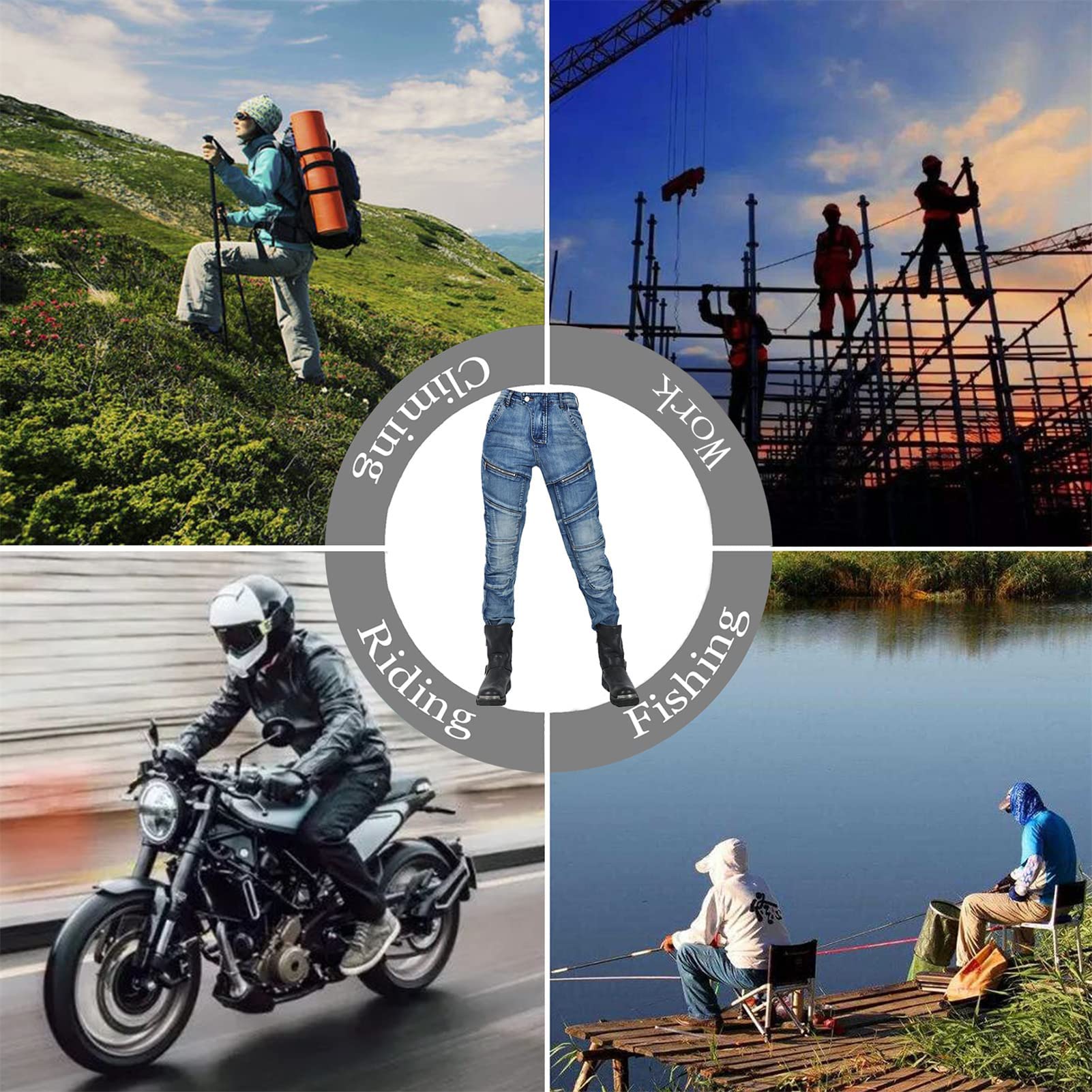 Motorrad-Jeanshose Für Herren,Reißfester Sturzfeste Jeans mit Abnehmbar Rüstung Knie-Hüftpolster, Motorradhose Für Motorradrennfahrer