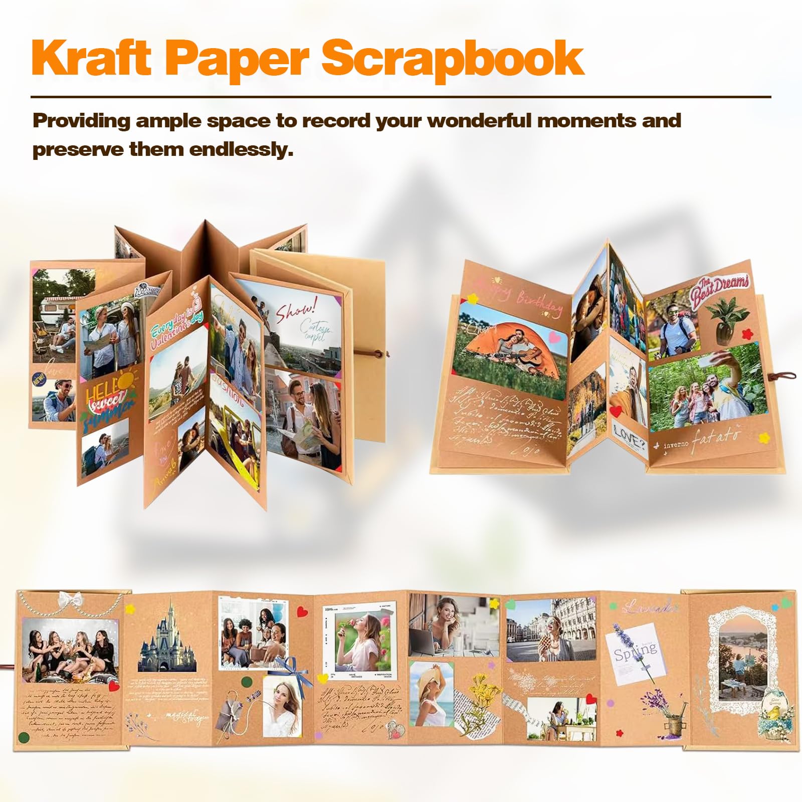 Album Scrapbooking Fai Da Te EJBLFE – Copertina Rigida Kraft 20x20 Cm – 40 Pagine – Con Penna Metallizzata