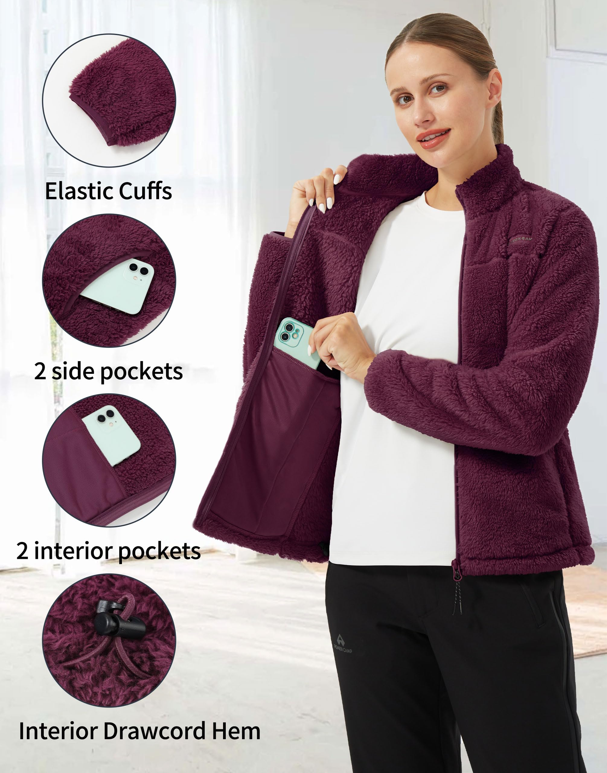 Pioneer Camp Veste polaire pelucheuse légère avec fermeture éclair intégrale pour femme, manteau en polaire chaude et douce pour printemps, automne, hiver