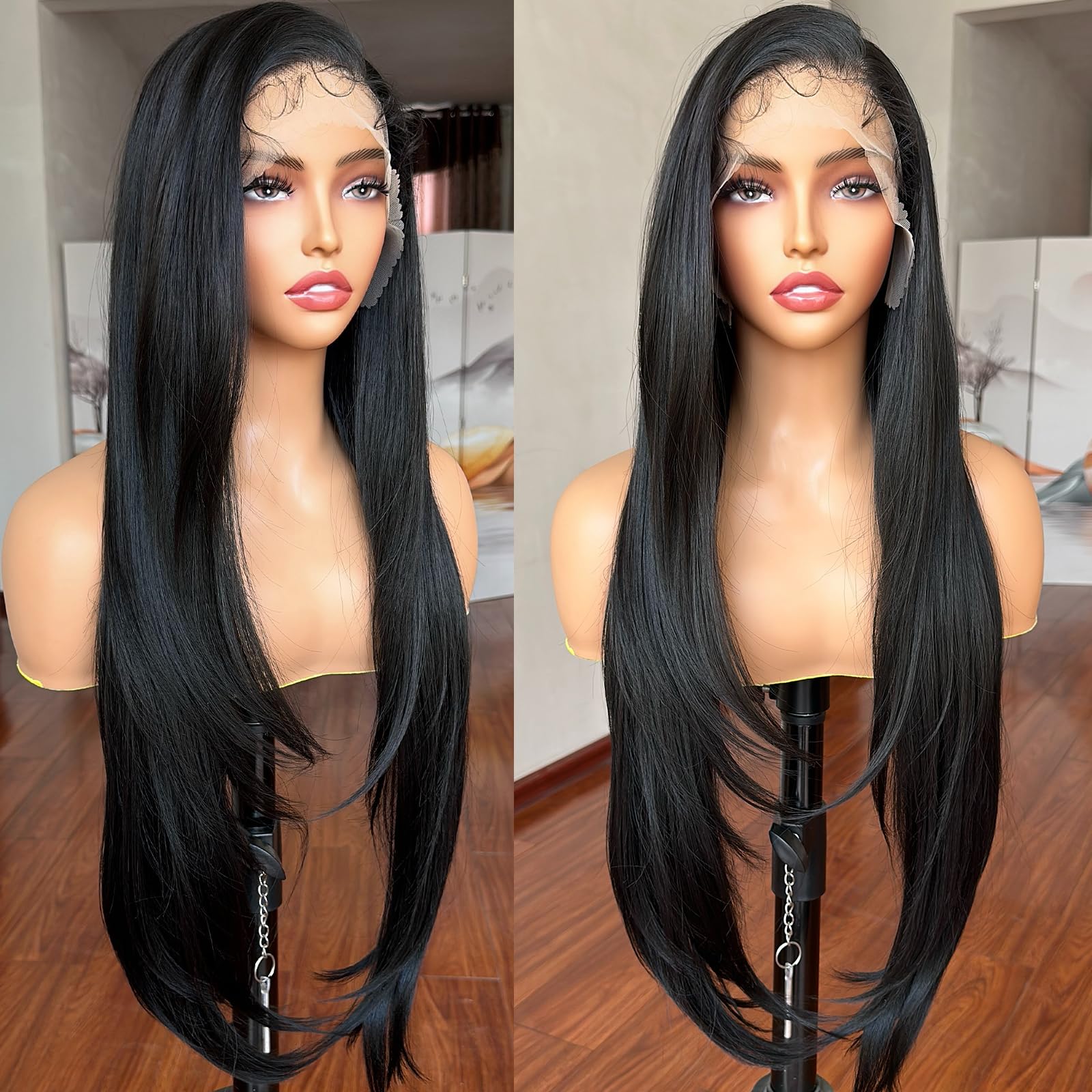 Amazon.com : 13x6 Lace Front Wigs Black Wig Pre-layered  display picture 1