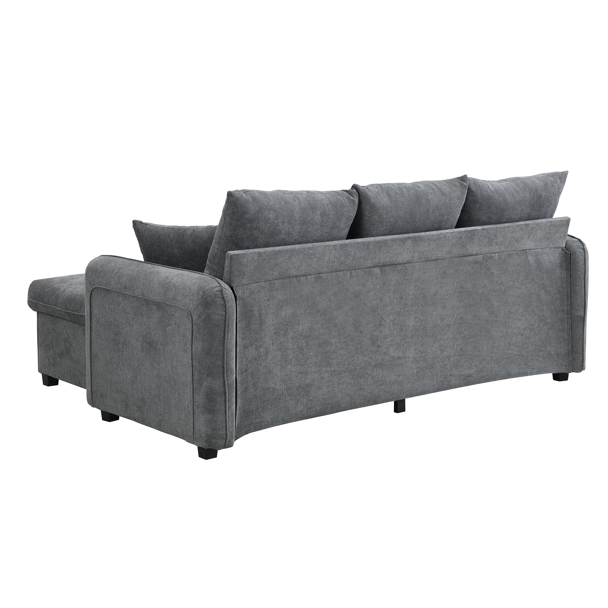 Merax Multifunktionales Ecksofa, 3-Sitzer Polster-Sofa mit Schlaffunktion, mit 2 Staufunktion Hocker, mit 2 Schubladen, modular zerlegbar, Cord-Stoff, für kleine Wohnungen, Dunkelgrau