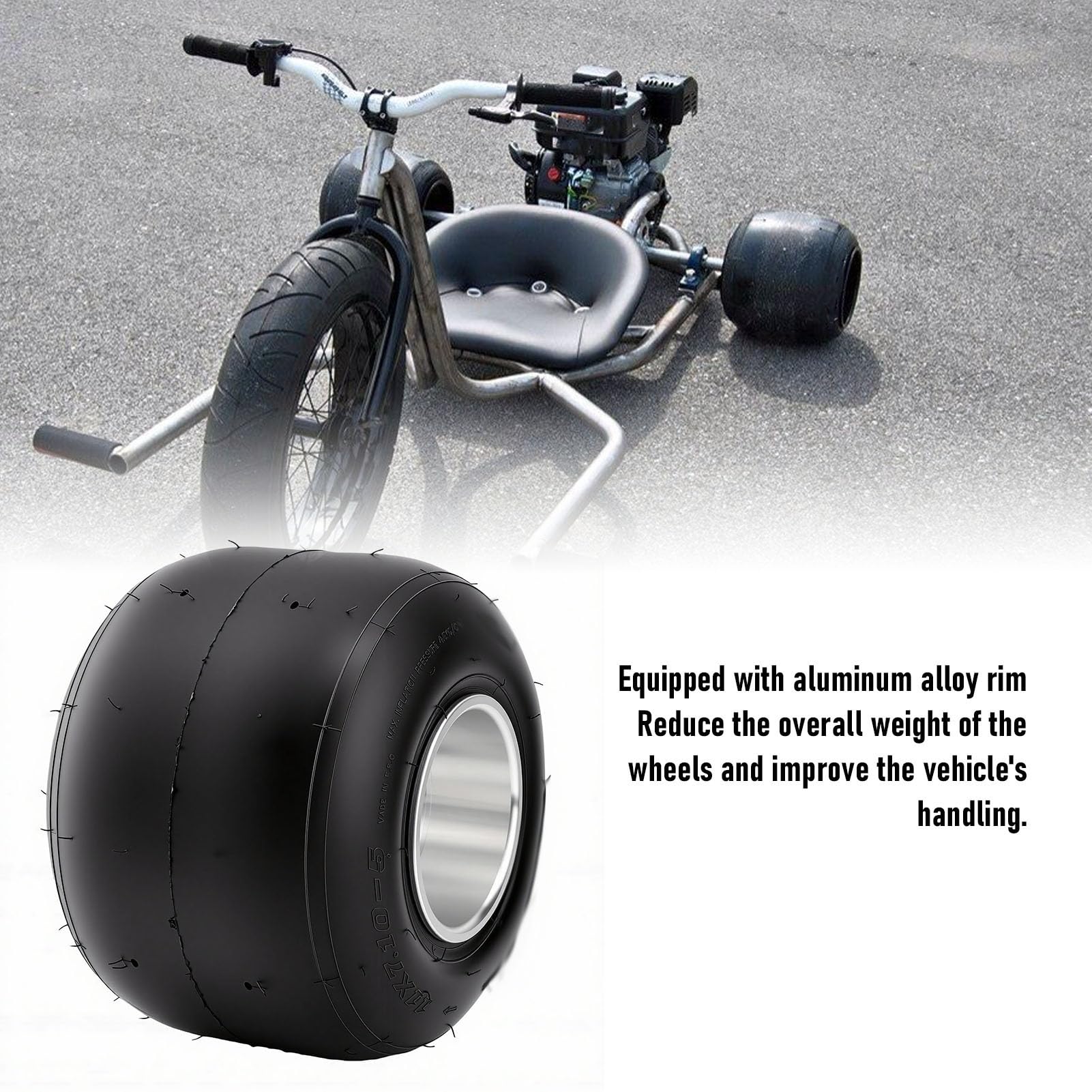 SIXRUN Opona 11x7.10-5 Tubeless Slick 4PR na Aluminiowej Obręczy, Mocowana na 3 śruby, do Gokartów, Wózków, Quadów, Mini Rowerów, Driftu