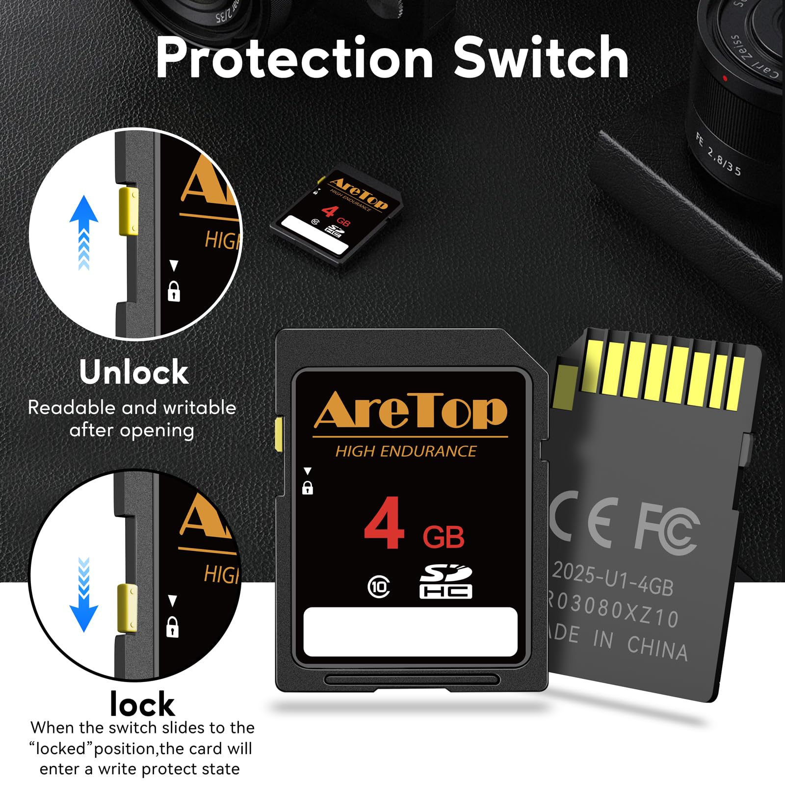 AreTop Tarjeta SD de 4 GB, paquete de 5 tarjetas de memoria SDHC UHS-I Clase 10, paquete de 5 tarjetas digitales seguras de video Full HD de 4 GB para cámaras, DSLR, cámaras de acción y cámara de