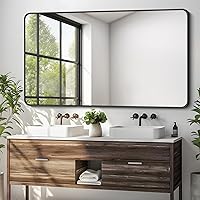 Vista 36 de Espejo de Baño de 30" x 36", Espejo de Pared Negro Mate con Marco de Metal, Espejo Rectangular Decorativo de Tocador para Dormitorio Baño Sala